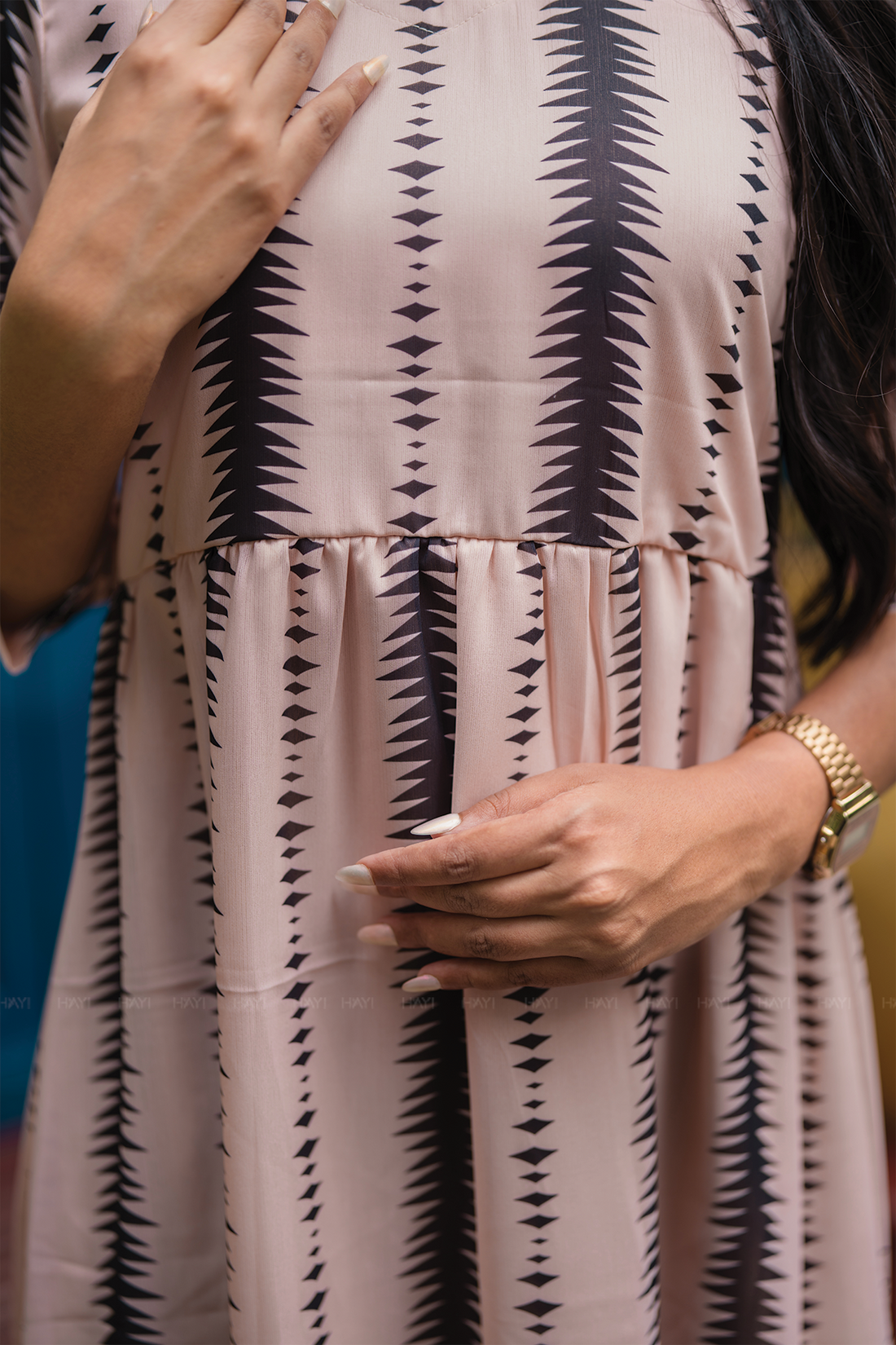 Ivy Beige with Boho Haze printed Lux Georgette Dress