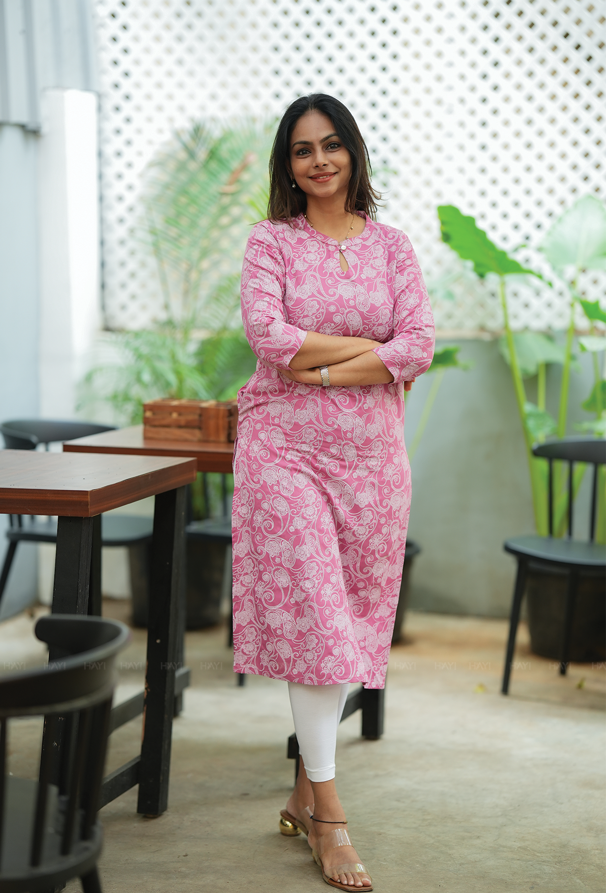 Light Pink with Paisley Whisper printed Viscose Kurta