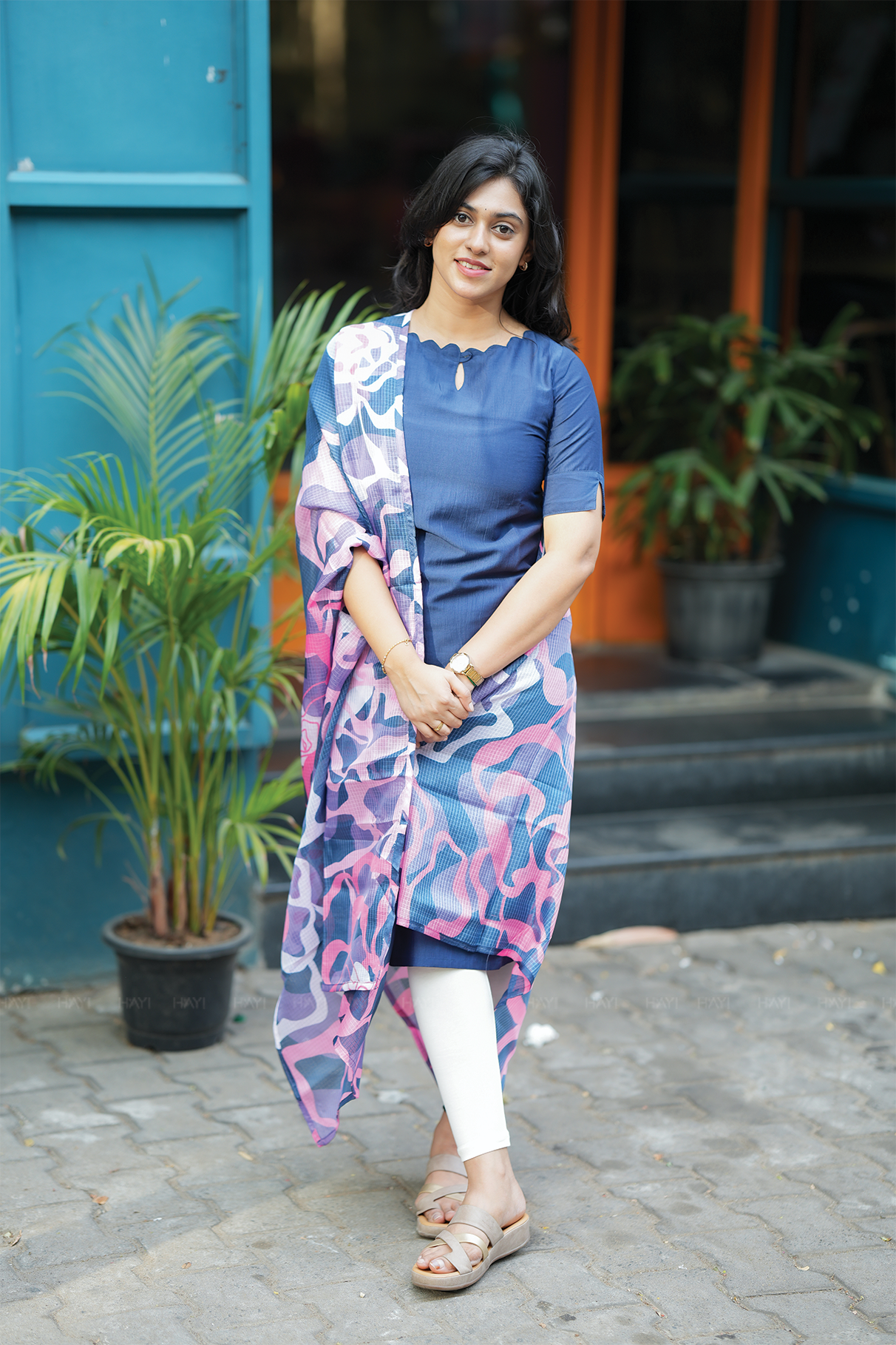 Blissful Blue with Vibrant Petals printed Silk Blend Kurta
