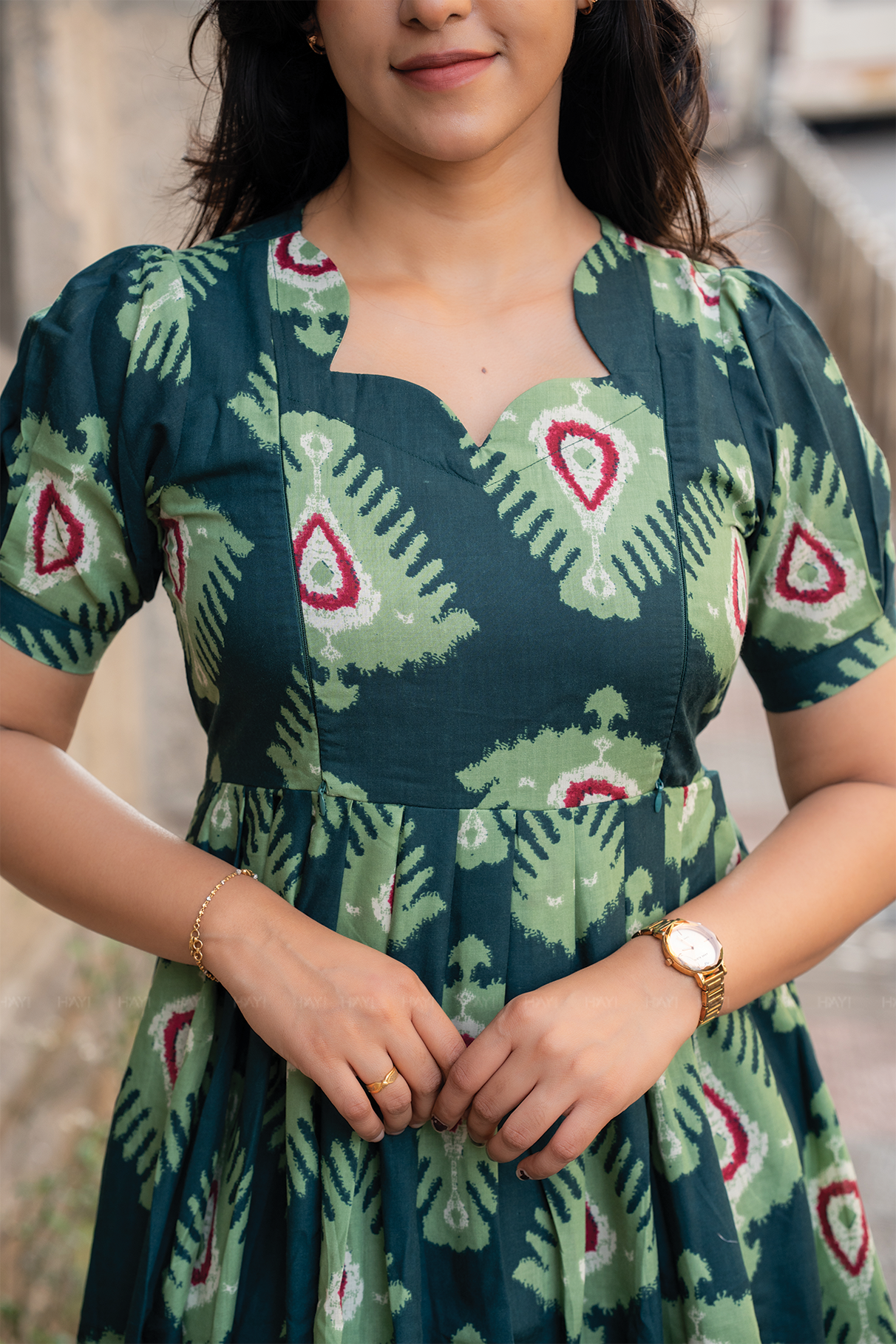 Inkmist Navy printed Maternity and Feeding Cambric Dress