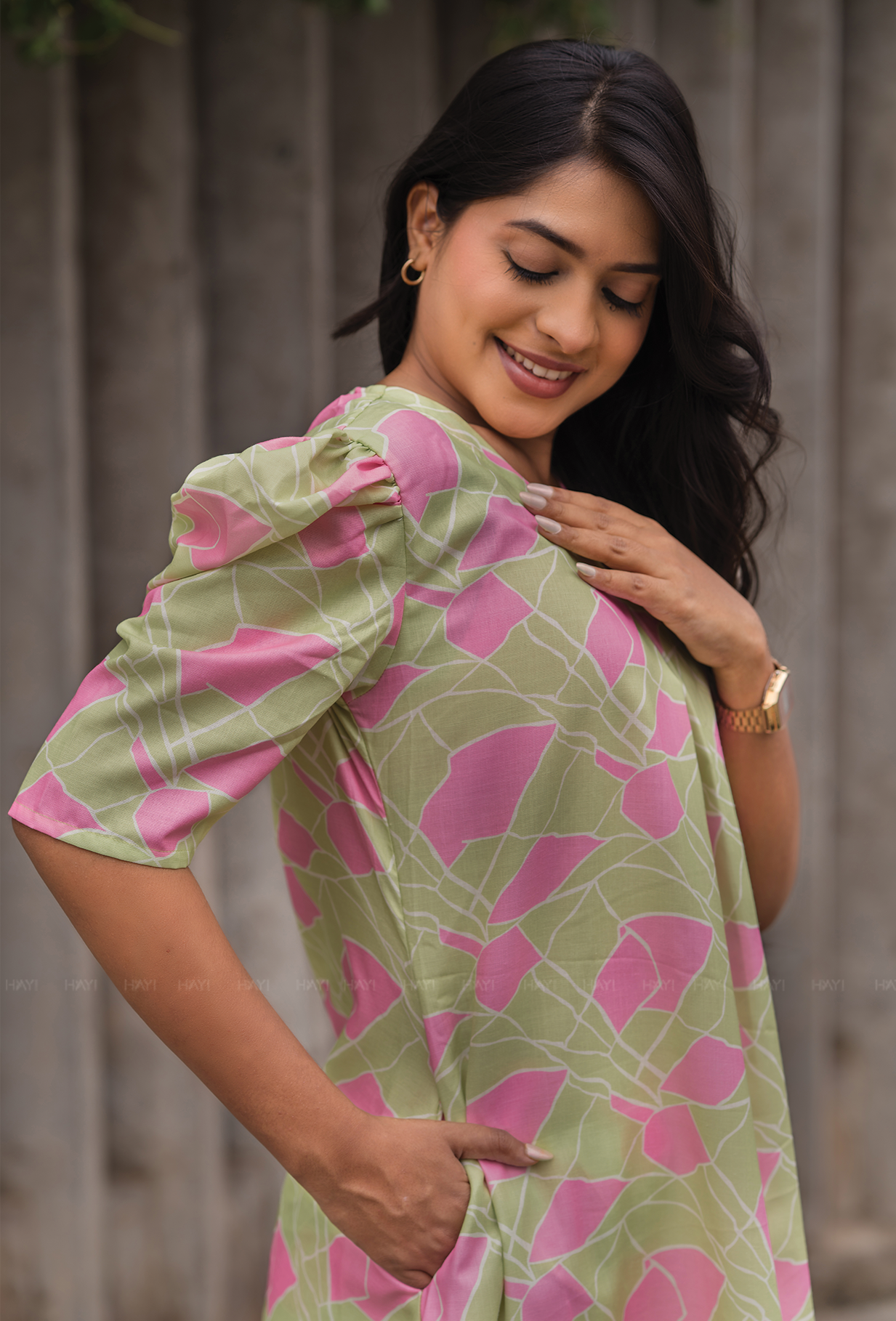 Rinth Green with Whimsical Bloom printed Linen Blend Co Ords