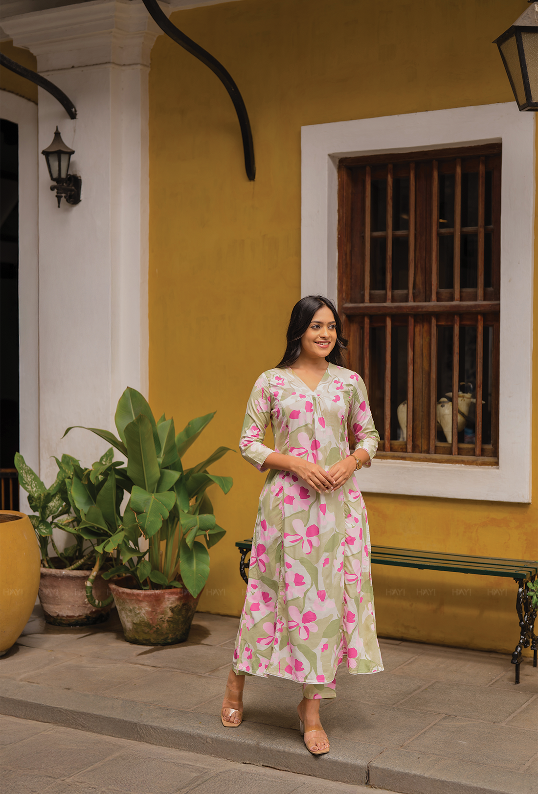 Half white with Petal Parade floral printed Viscose Co Ords