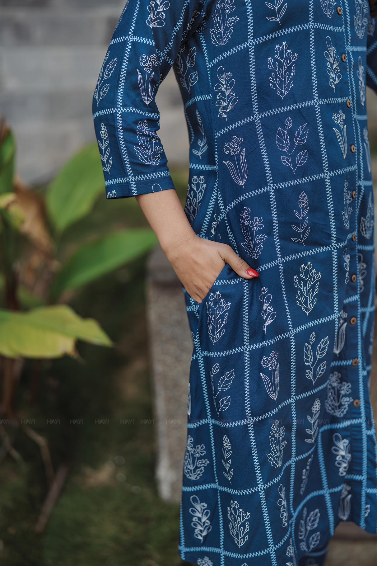 Monarch Shadow Blue Viscose Co-ord with Shirt Collar &amp; 3/4th Sleeves