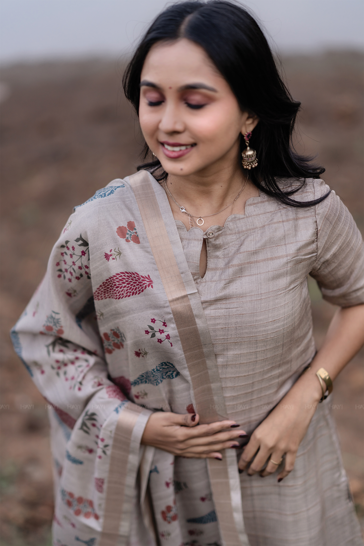 Nritya Printed Tussar Silk Kurta Set with Dupatta