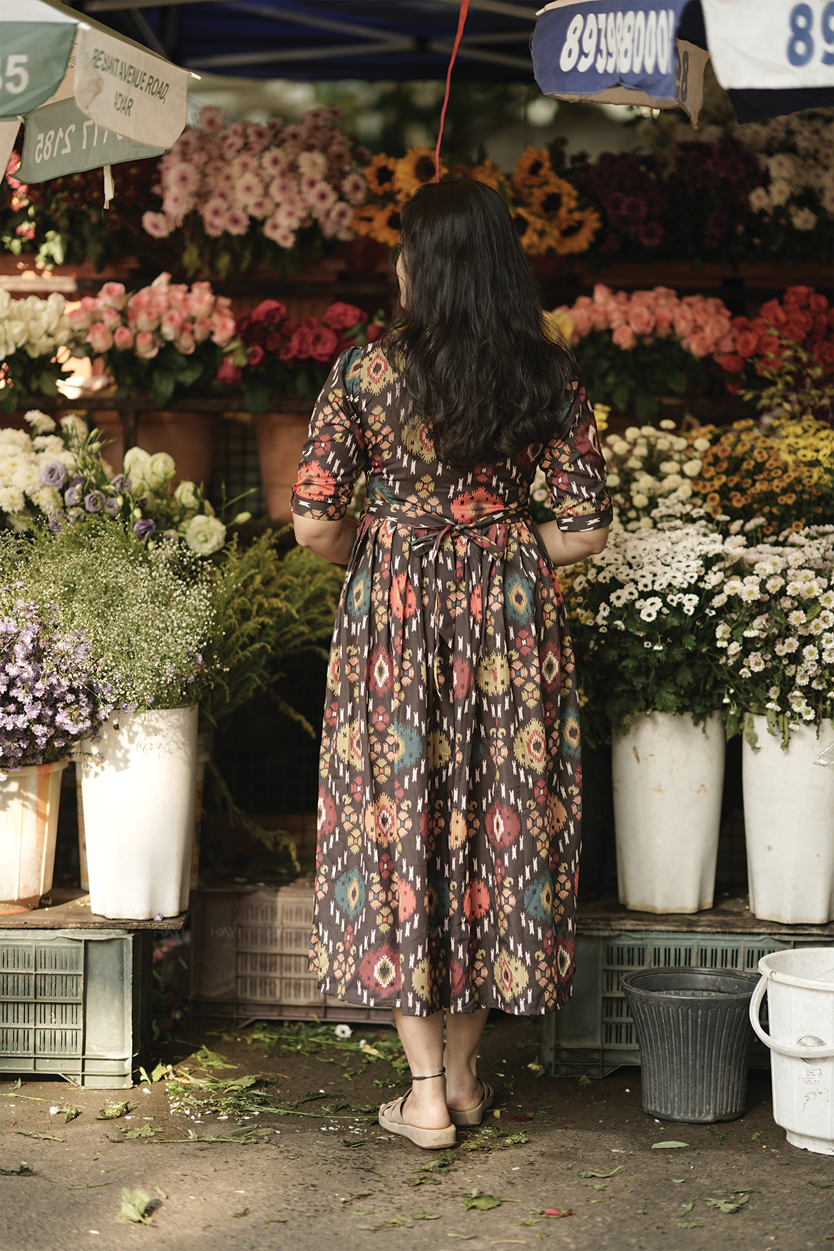 Browie Ikat Brown Printed Maternity and Feeding Maxi Dress
