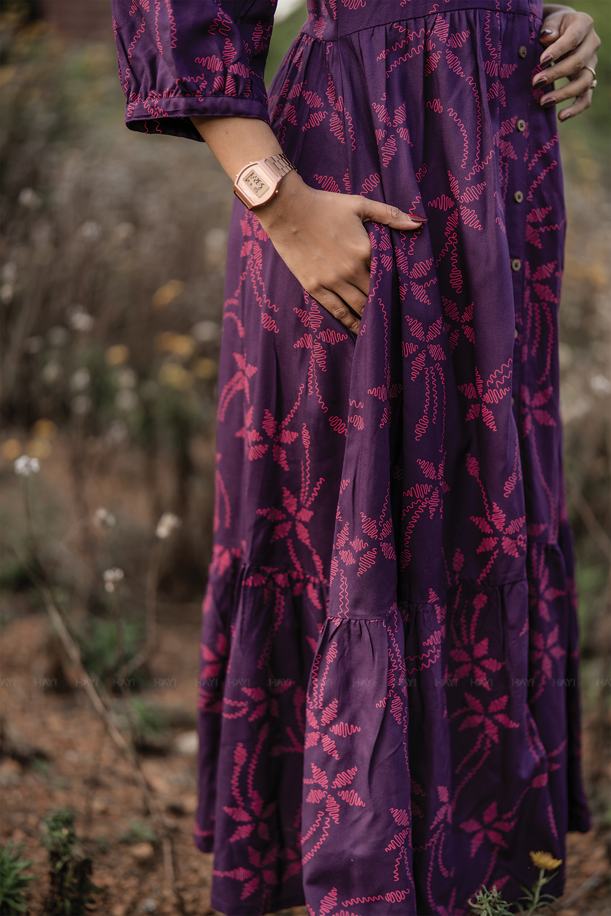 Plum Scarlet Viscose Printed Fit &amp; Flare Dress