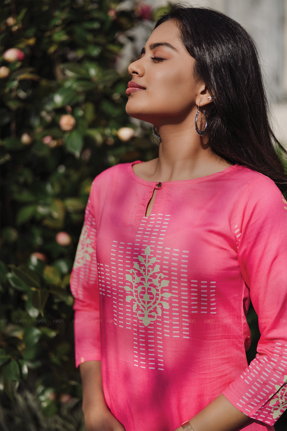 Fuchisa Charm Pink Viscose Co-ord with Boat Neck &amp; 3/4th Sleeves