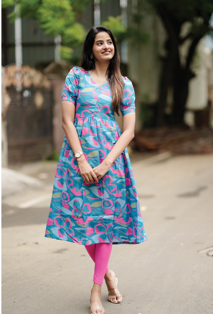 Geo Bloom Blue Maternity and Feeding dress
