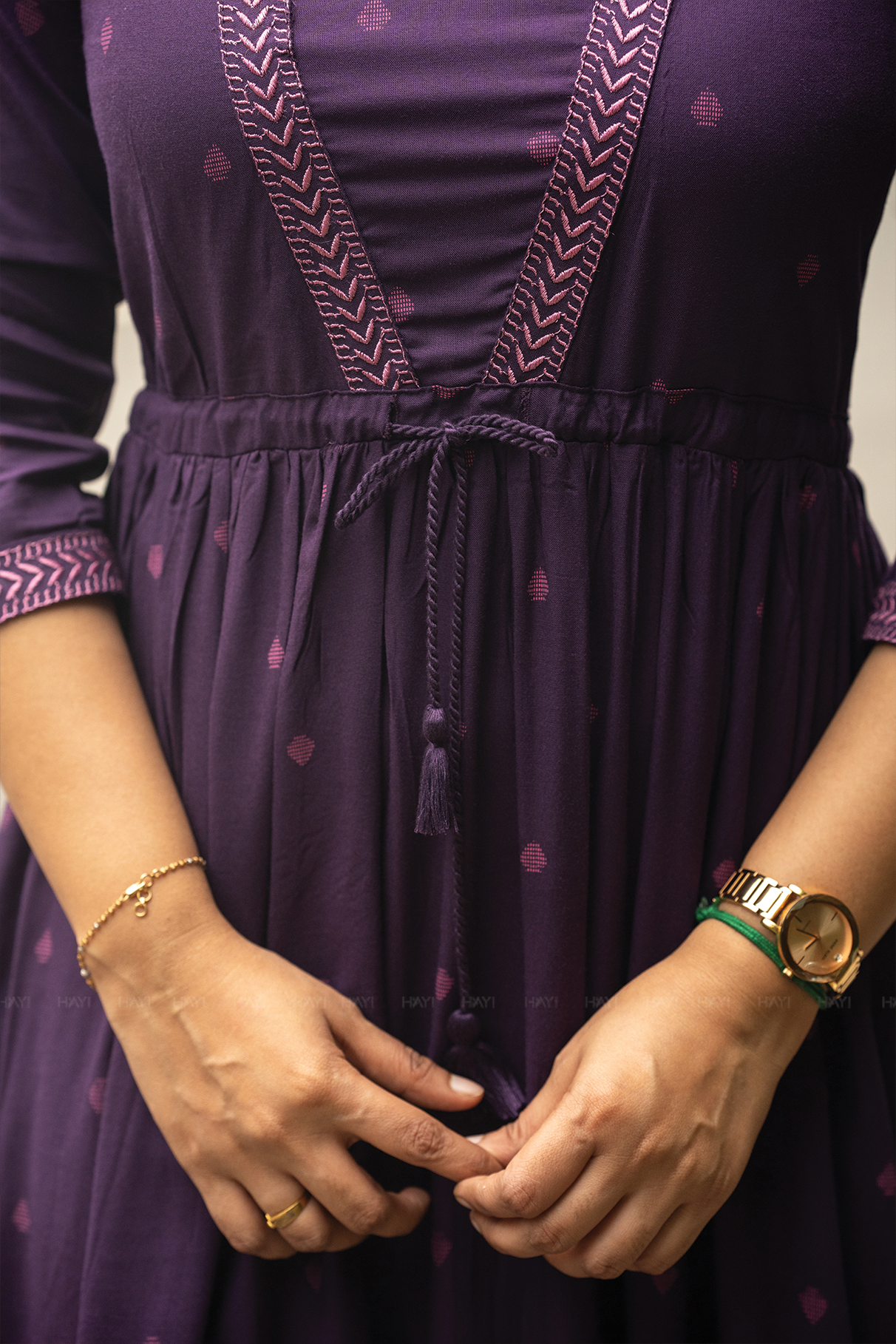 Violet Haze Viscose Dress with Sweetheart Neck &amp; Embroidery