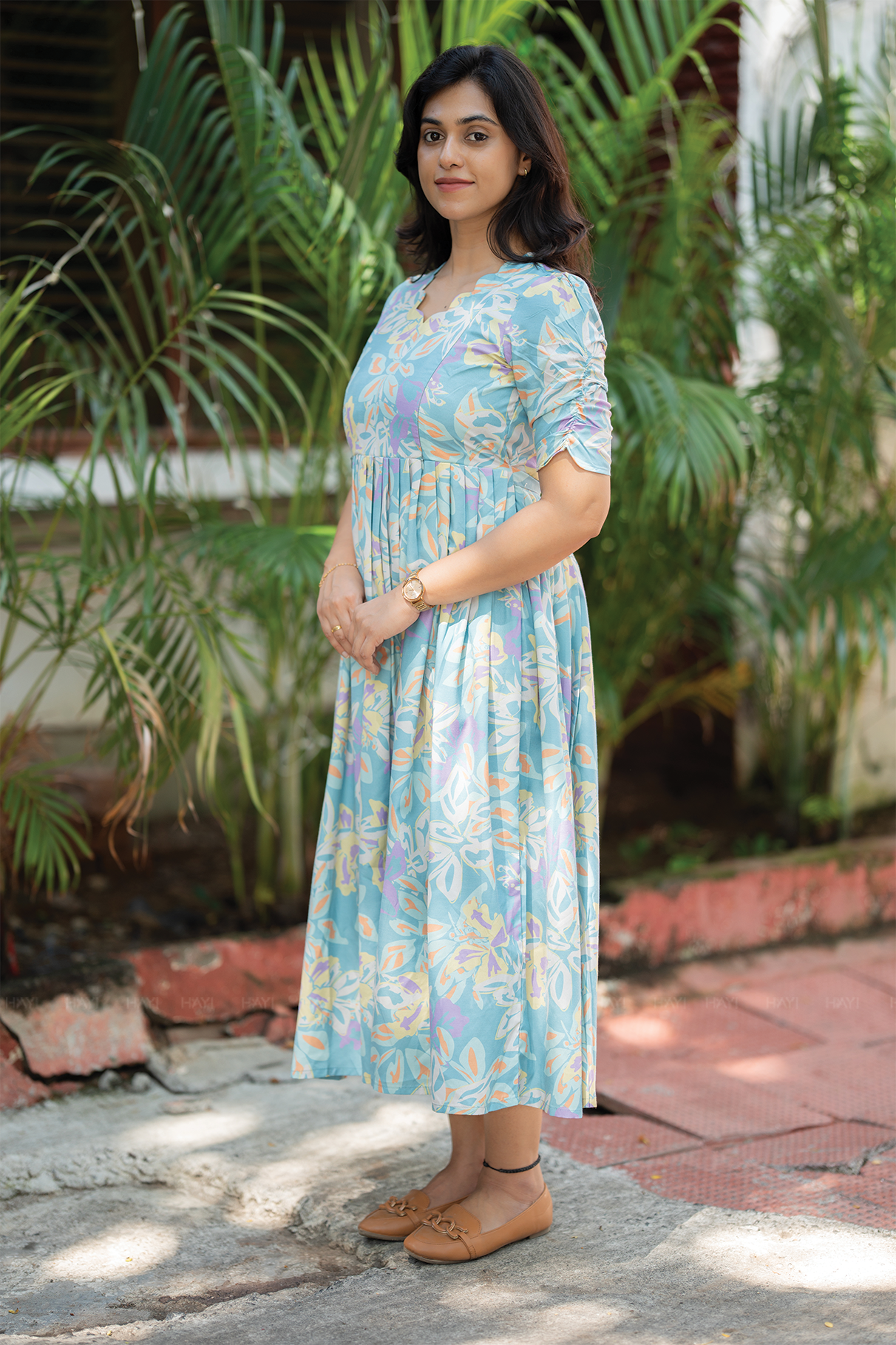 Blue Misty Blue Printed Maternity and Feeding Maxi Outfit