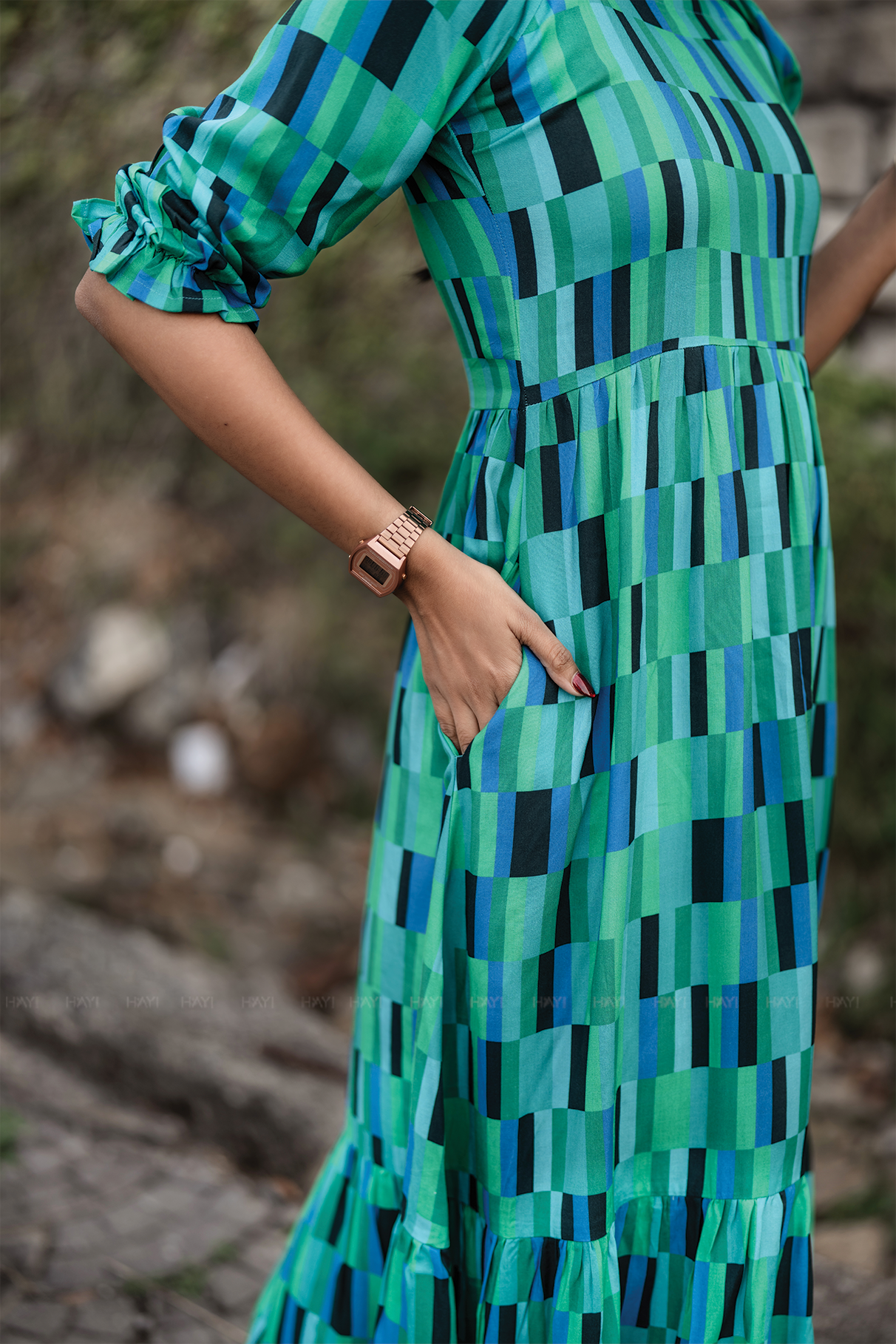 Green Current Viscose Printed Umbrella Outfit