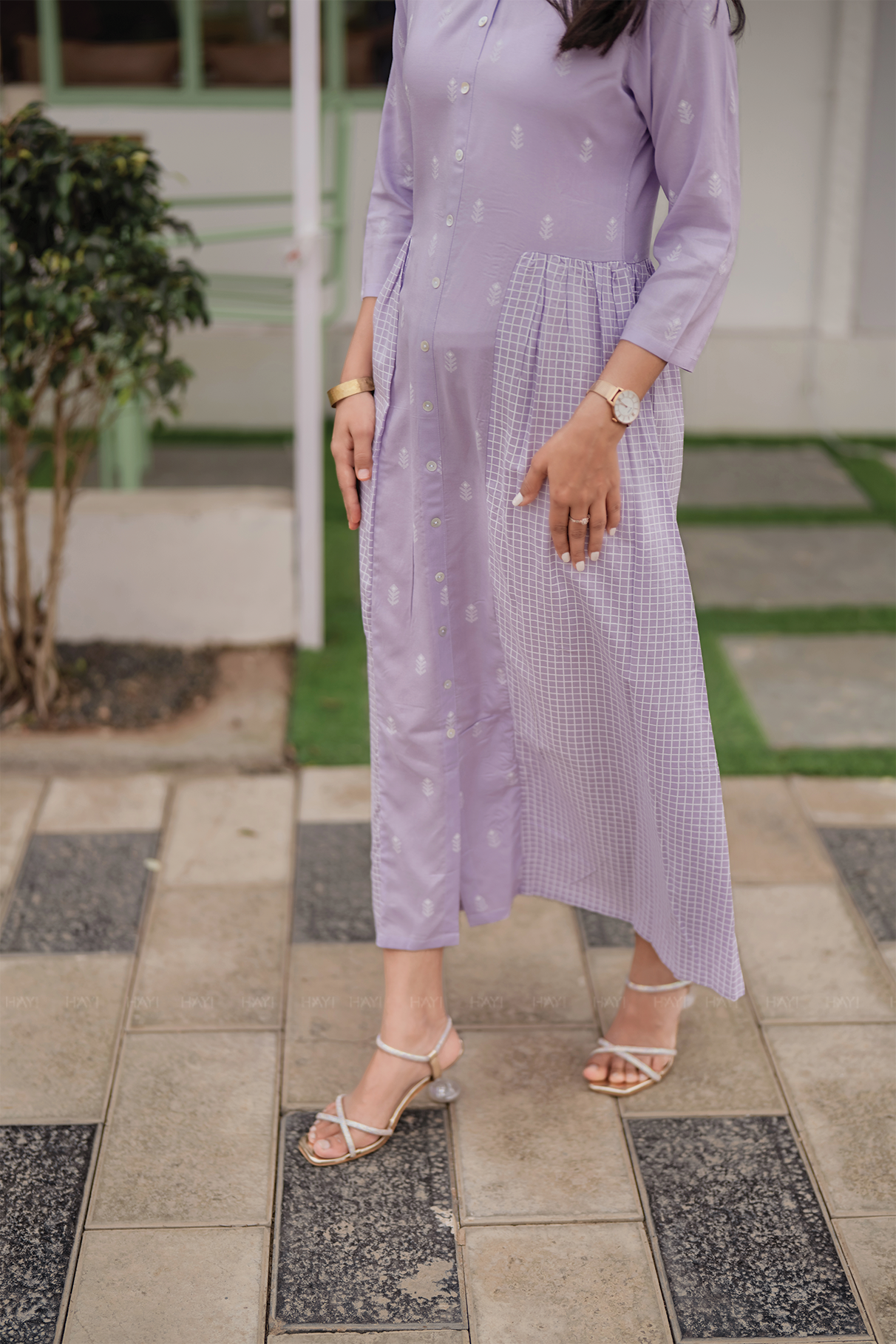 Lavender Fall Viscose A-Line kurta with Chinese Collar Neck &amp; 3/4th Sleeves