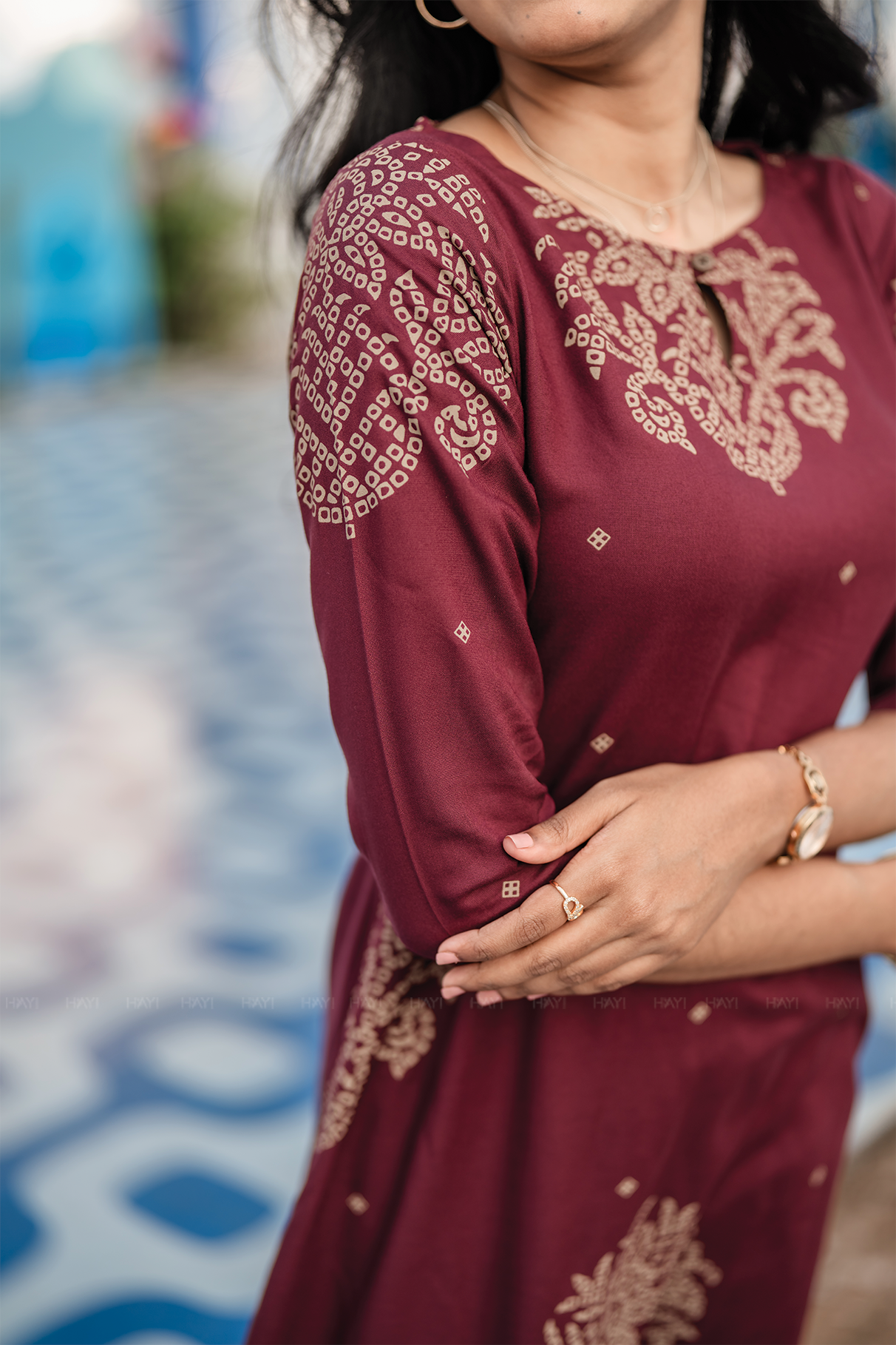 Bronza Aura Brown Viscose Co-ord with Boat Neck &amp; 3/4th Sleeves