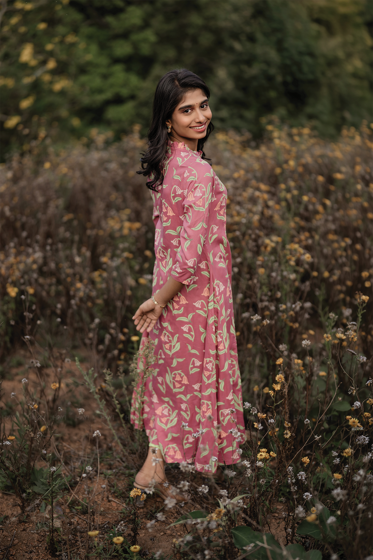 Dusk Meadow Pink Viscose A-line Kurti