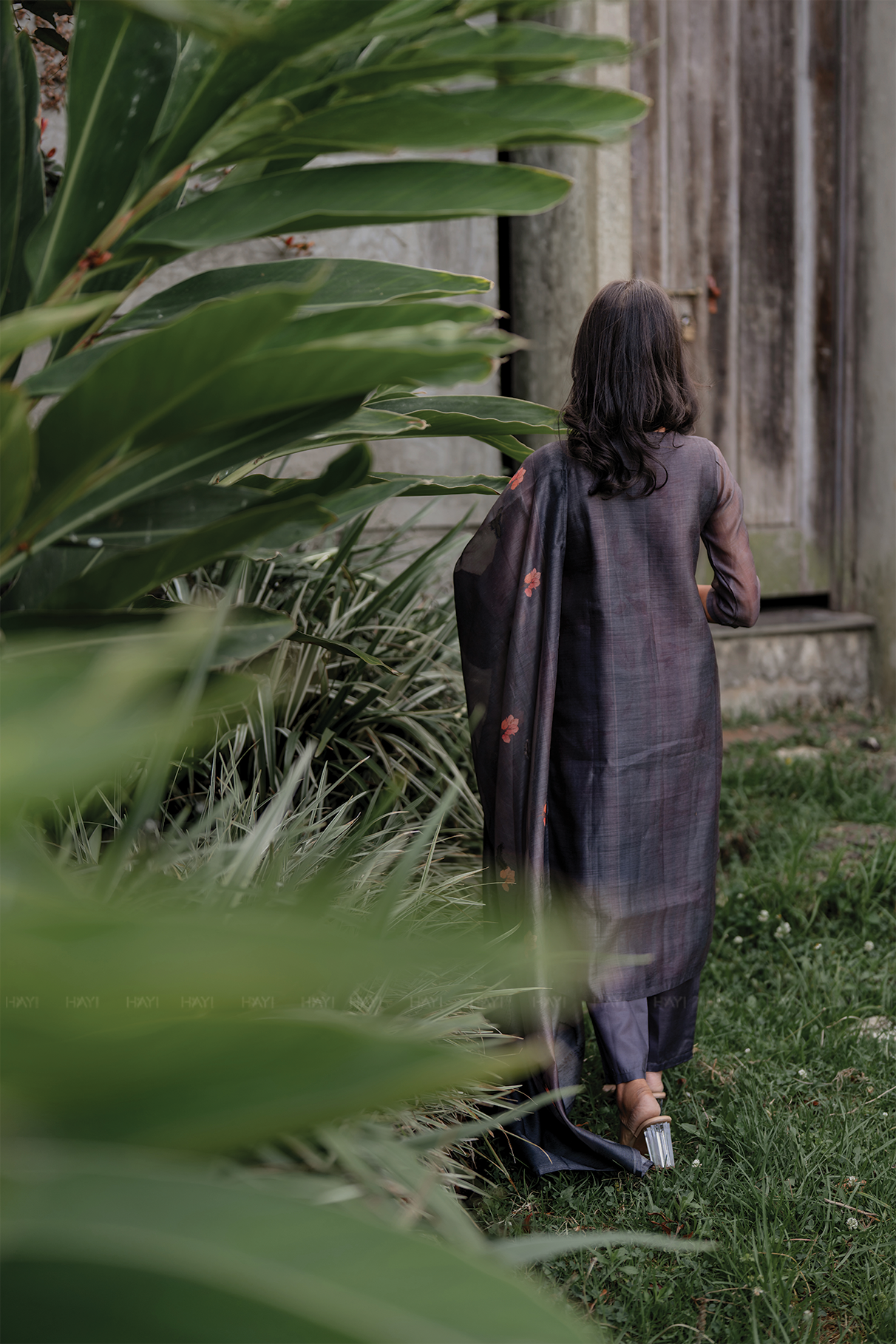 Graphite Elegance Printed Tussar Silk Kurta Set with Dupatta