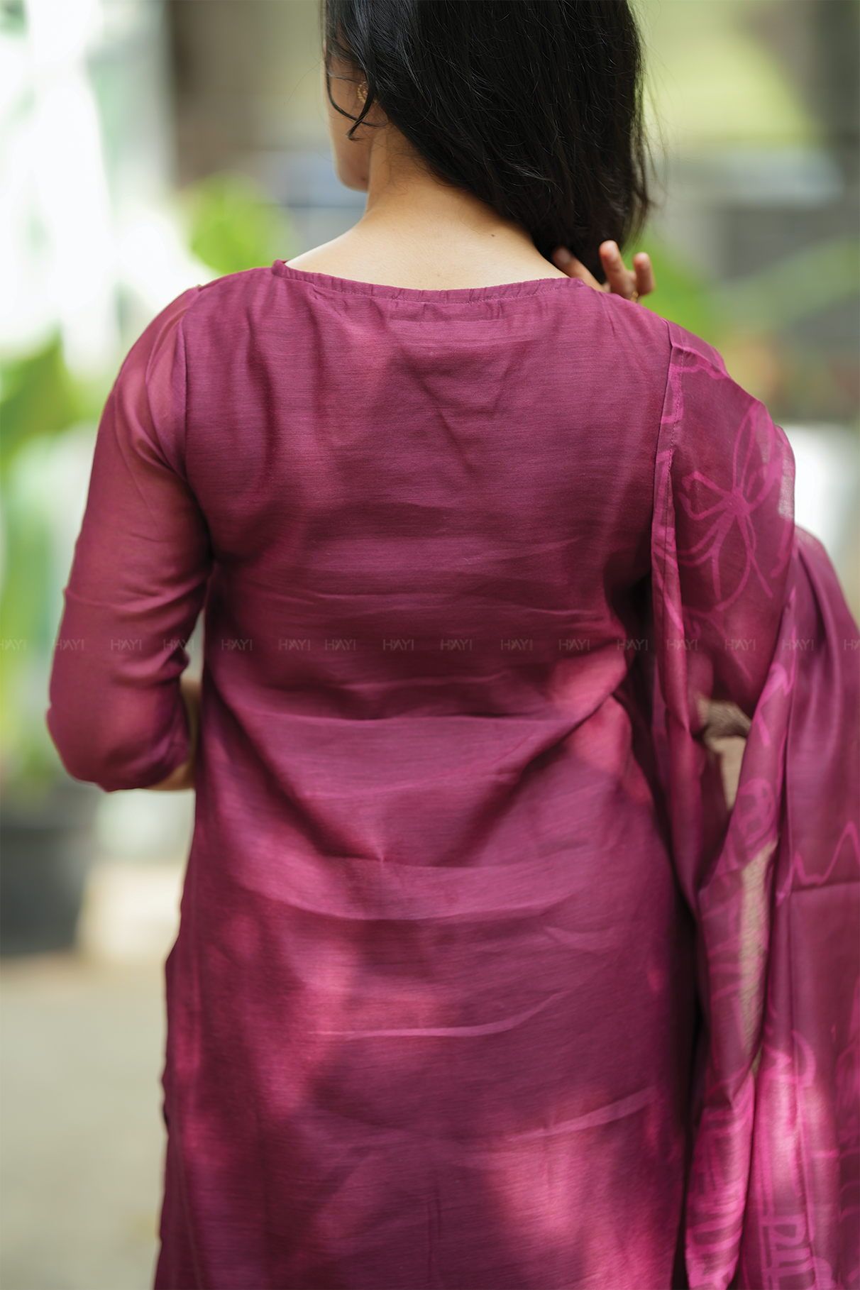 Gleam Wine with Live in Divine printed Chanderi Blend Kurta
