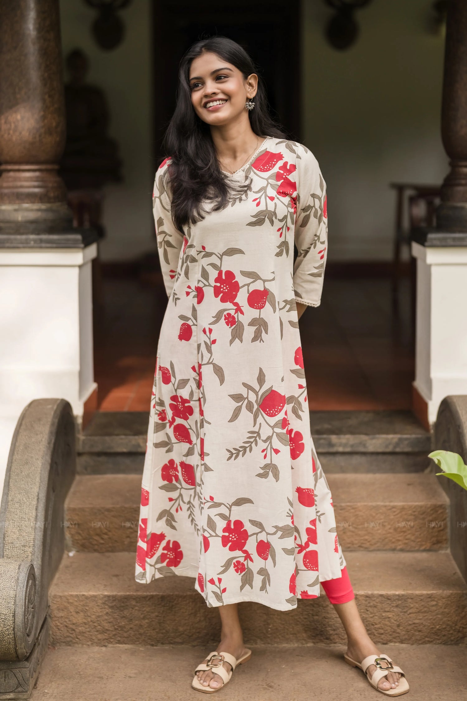 Quiet Blossom Linen Blend Viscose A-Line Dress
