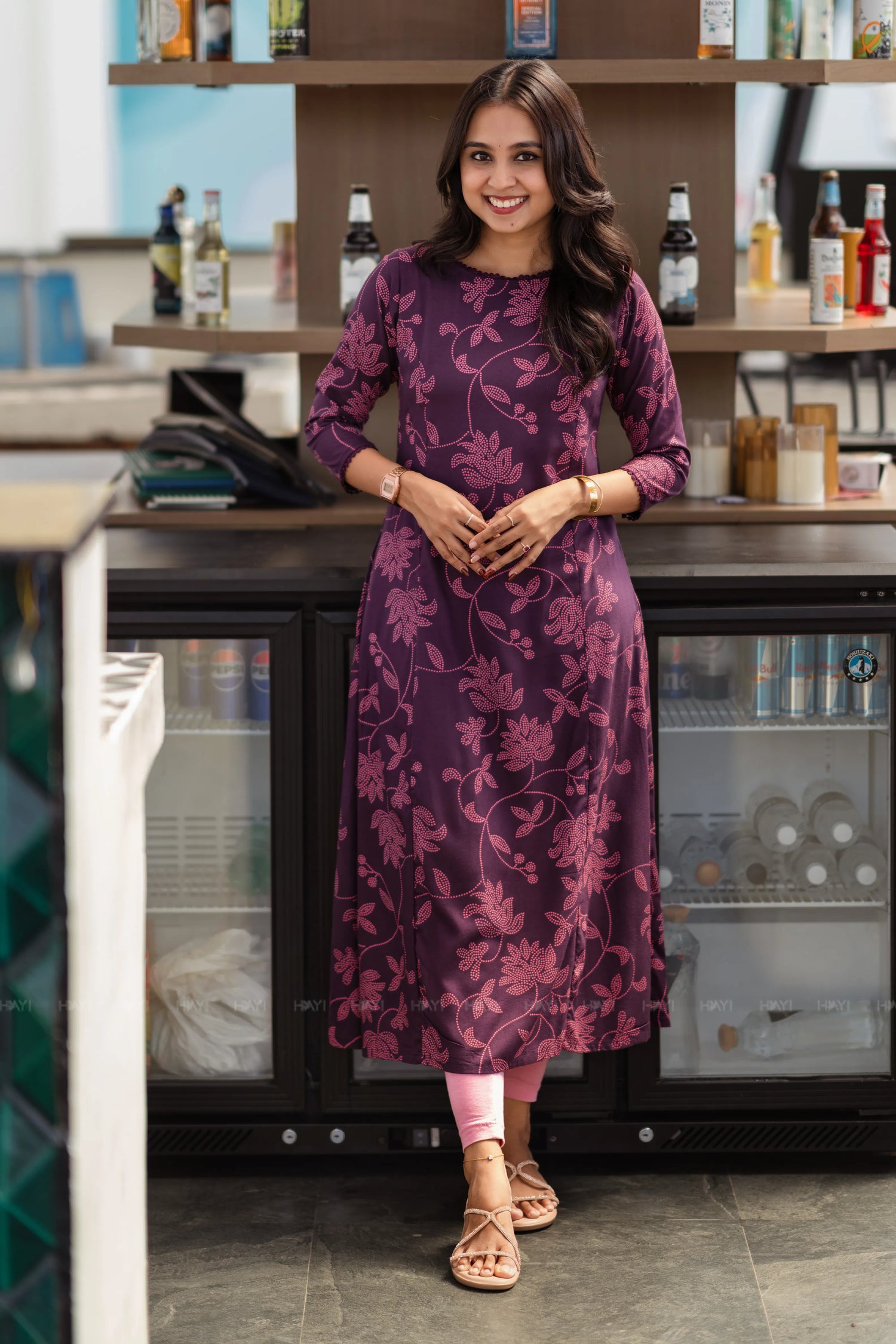 Mystic Dot Petal Purple Viscose Printed A-Line Dress