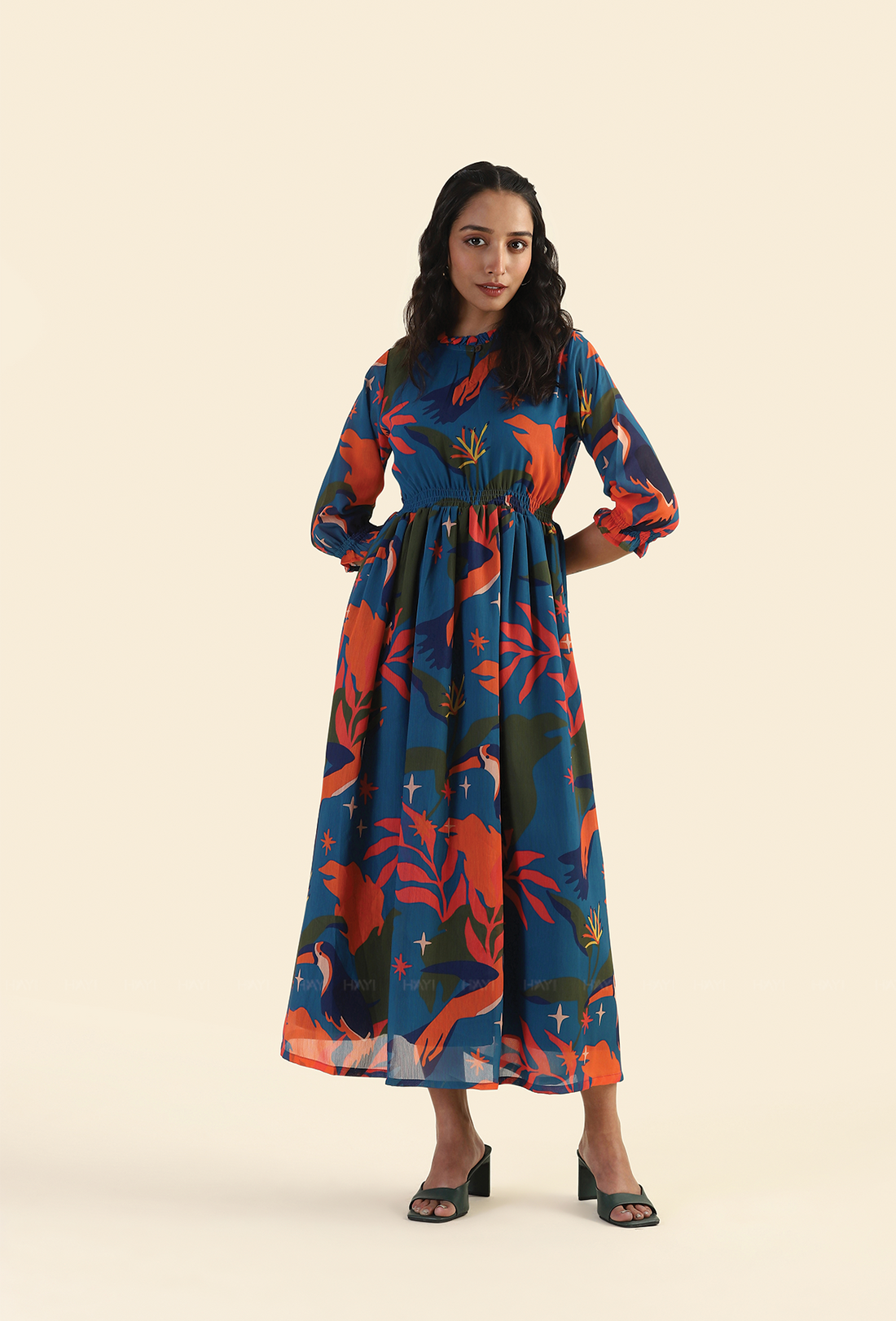Jungle Blue Fluttering Wings Viscose Printed Dress