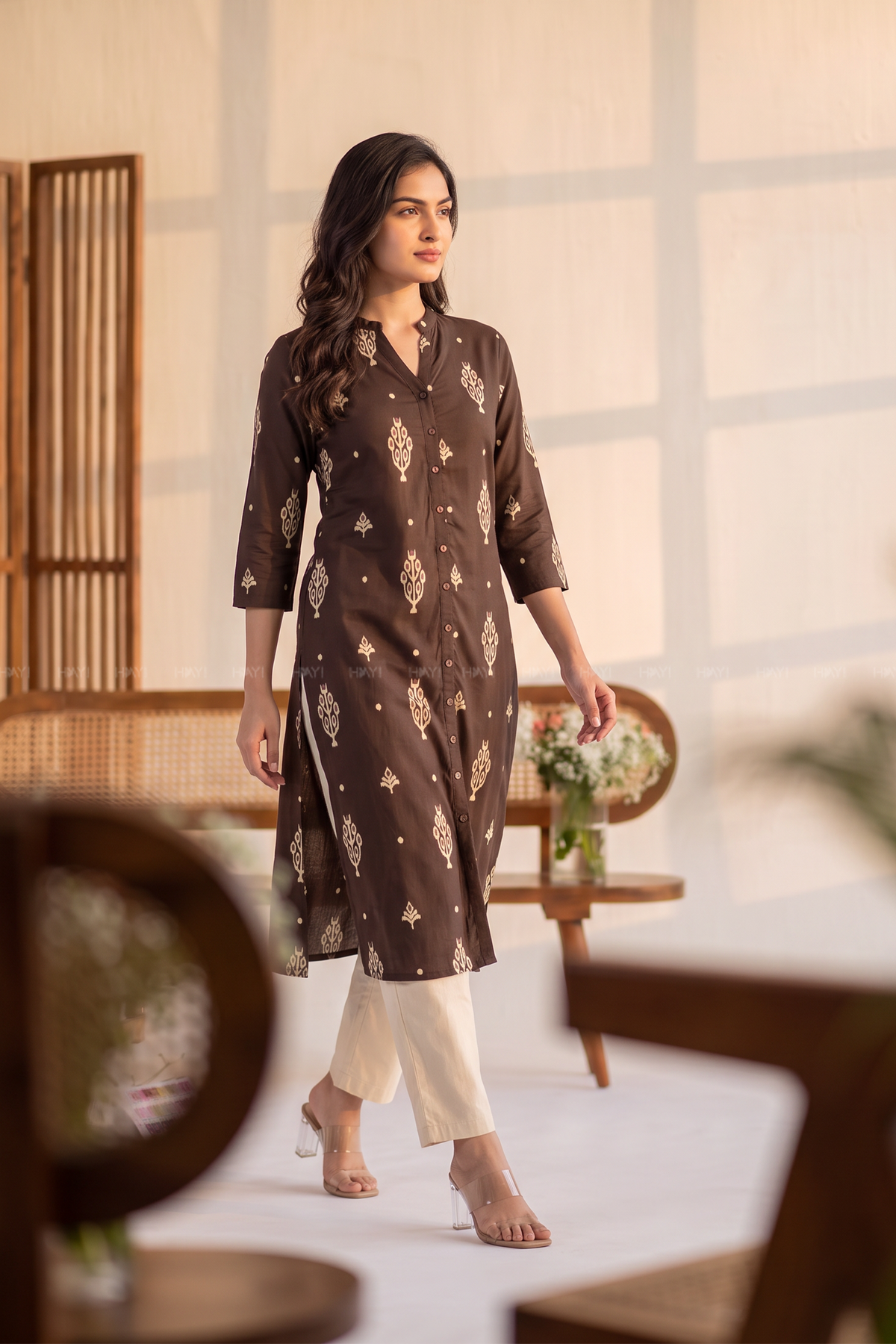 Woodland Muse Brown Viscose Printed Kurta