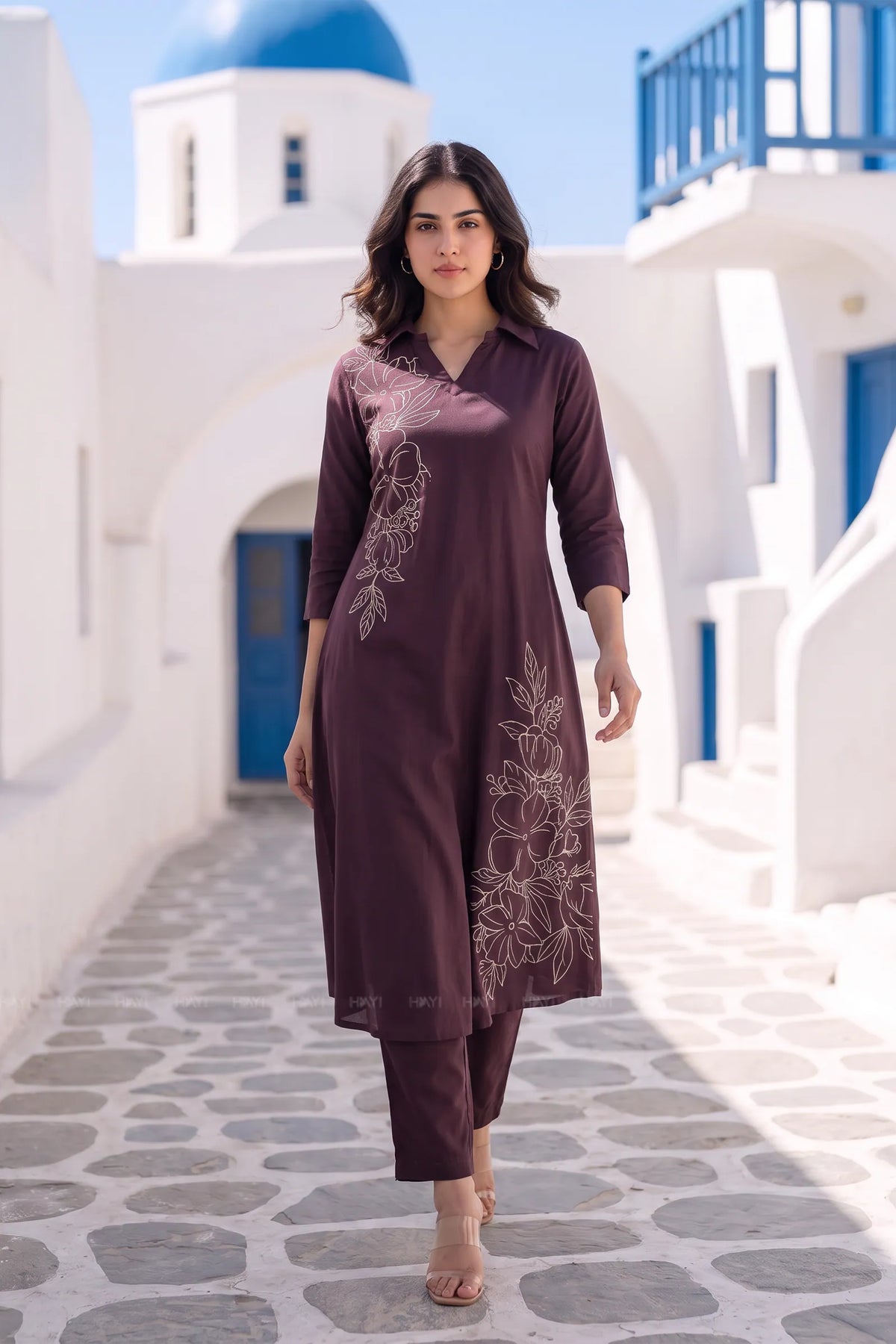 Cocoa Terra Brown Floral Printed Viscose Co-ord Set