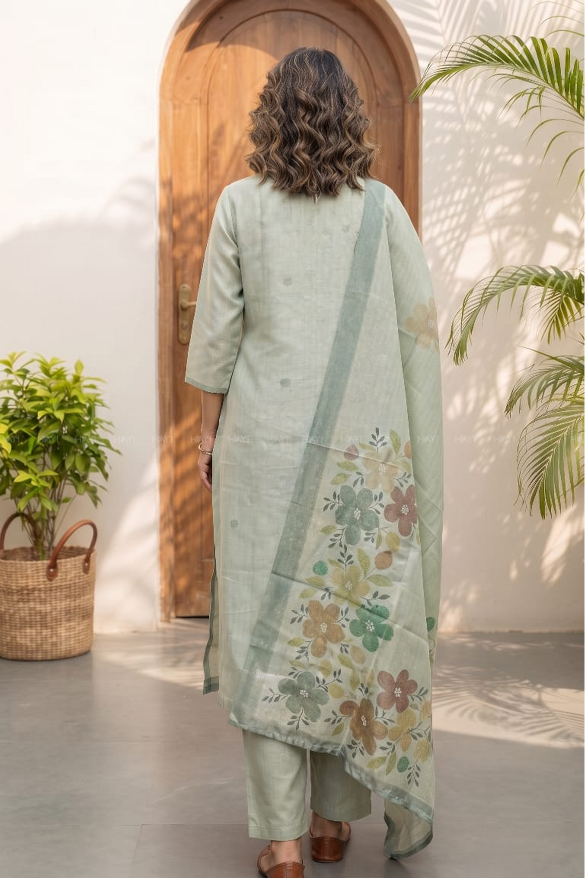 Willowshine Green Embroidery Organza Silk Kurta set with Dupatta