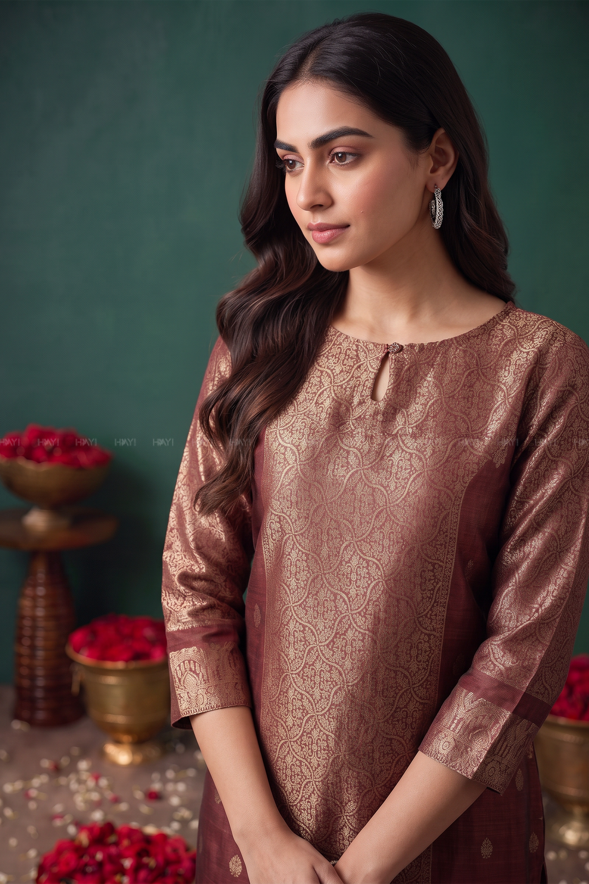 Roselle Red Silk Blend Jacquard 2-Piece Straight Kurta Set