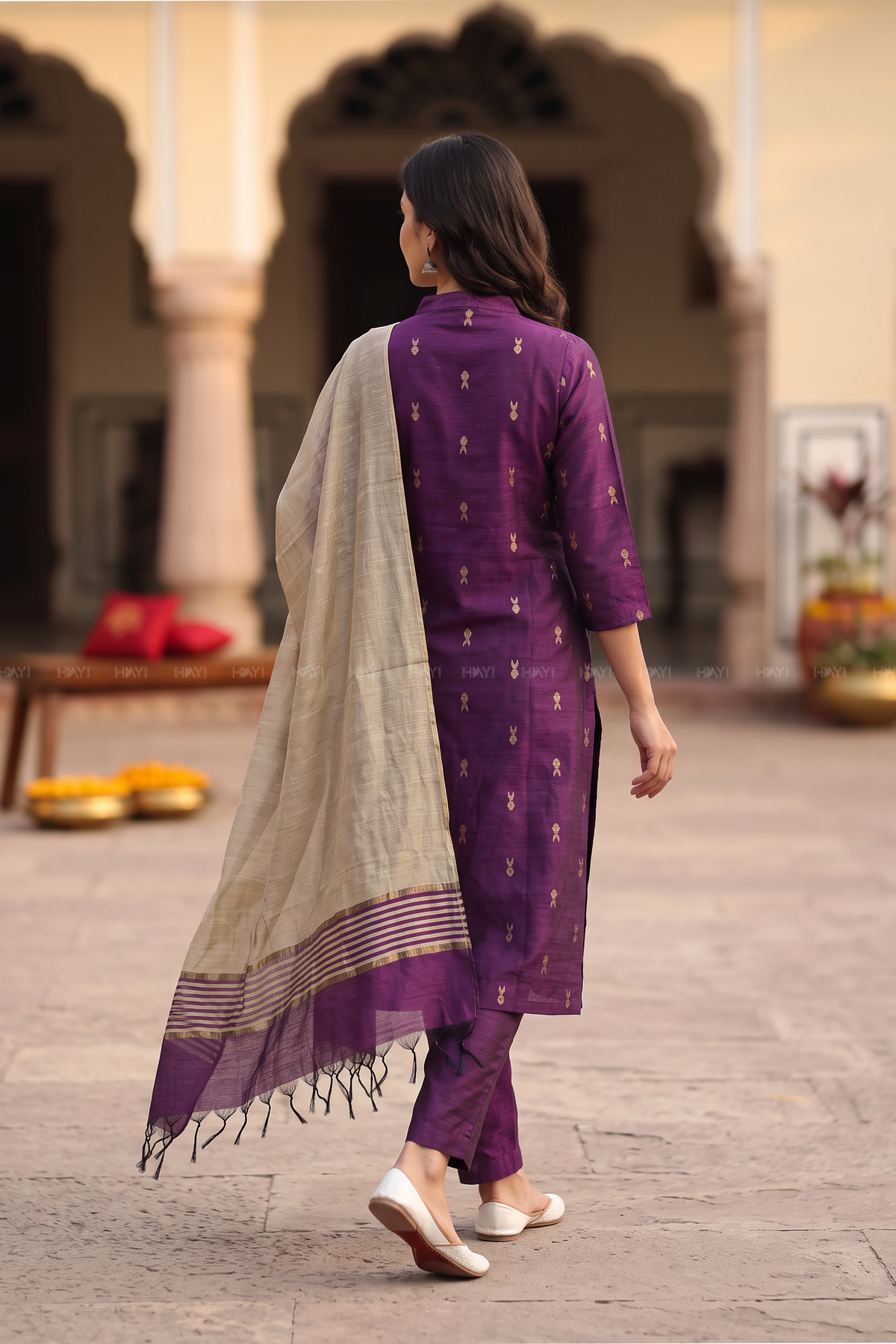 Purple Royale Silk Blend Handloom Woven 3-Piece Kurta Set