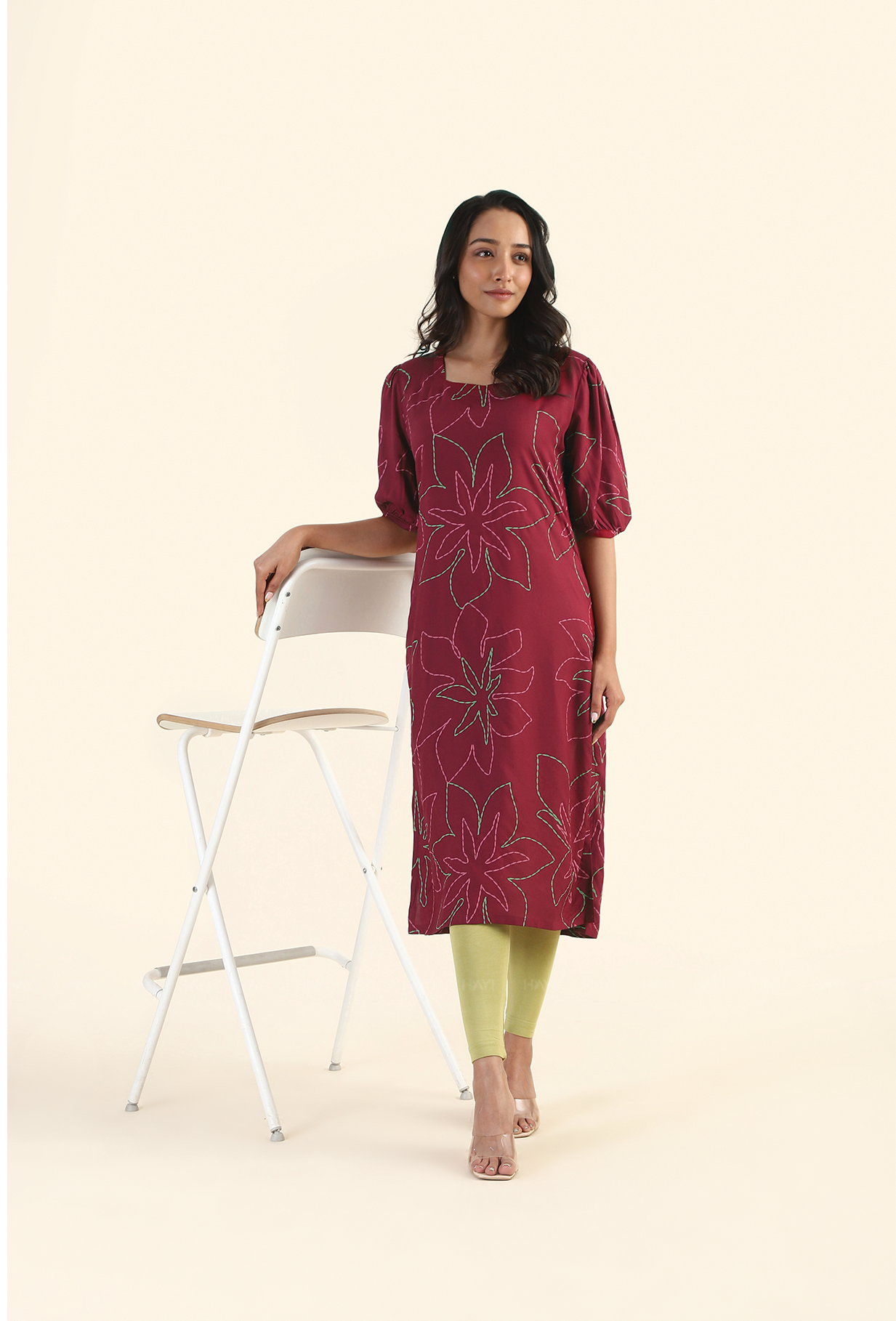 Crimson Maroon Garden Viscose Printed Kurta