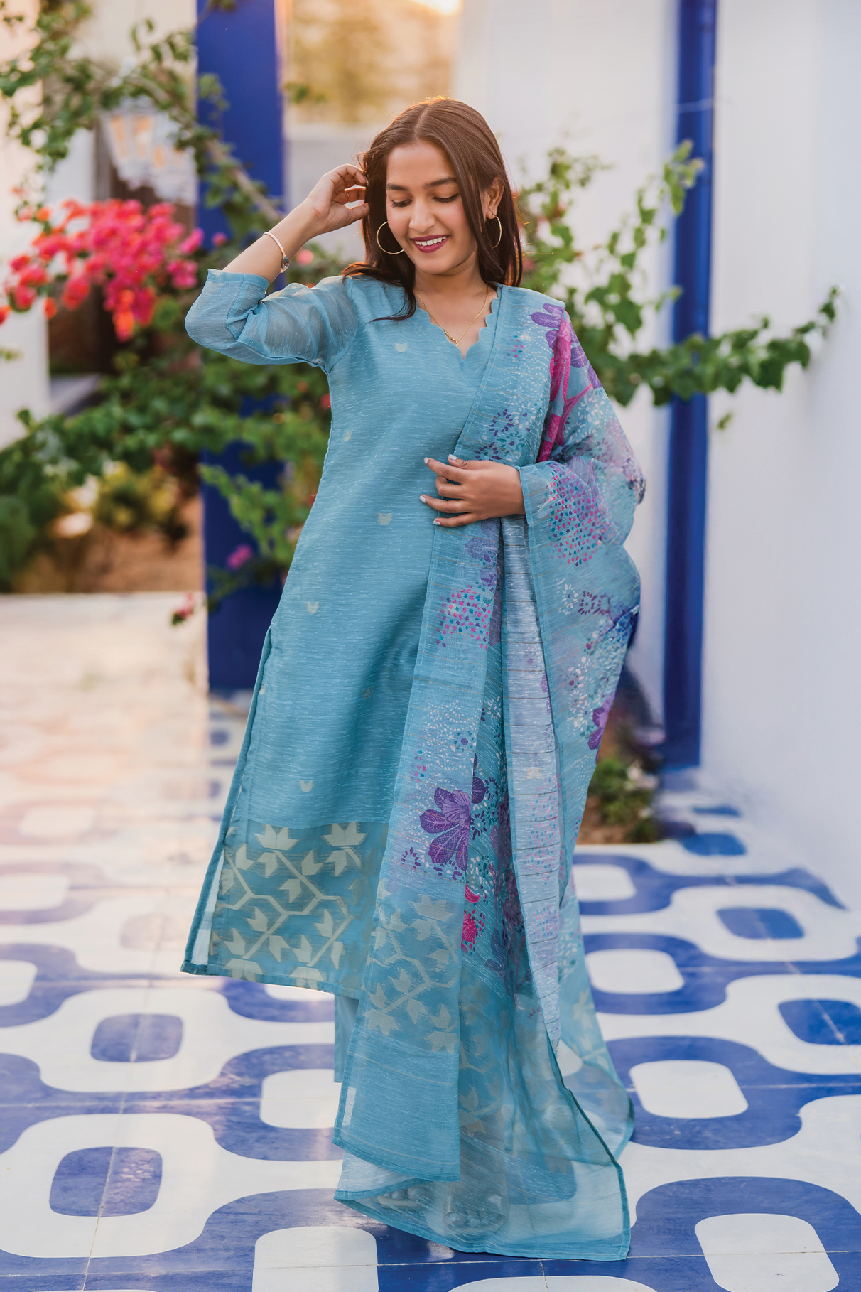 Neerika Printed 3 Piece Organza Slub Kurta Set with Dupatta