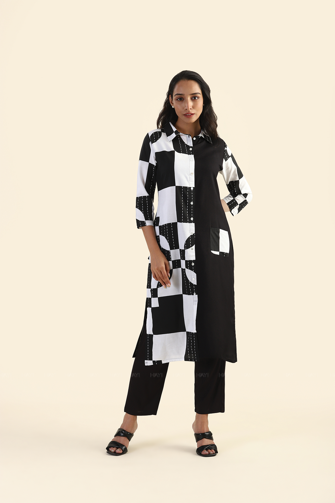 High Contrast Black with Abstract Printed Viscose Kurta