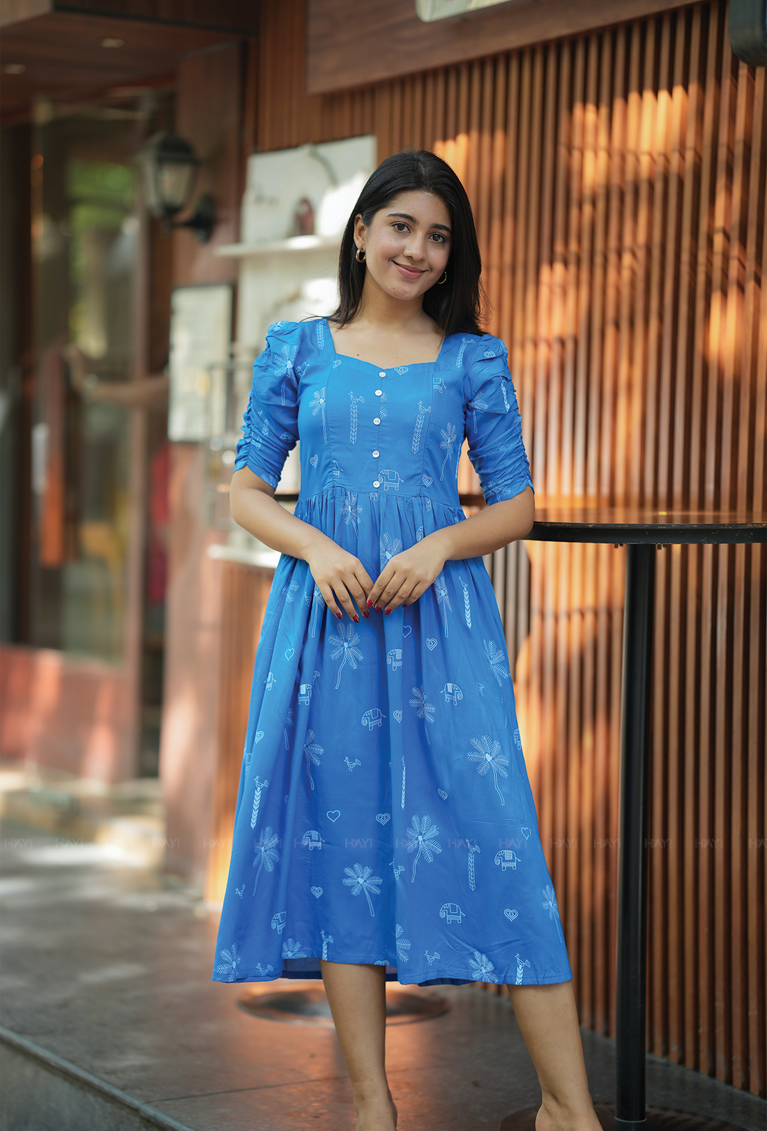 Radiant Blue with Dawn Dream floral printed Maternity and Feeding Dress