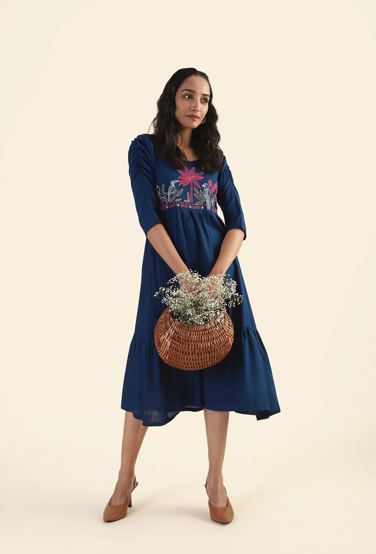 Charming Navy Whispering Toucan with Embroidery Dress