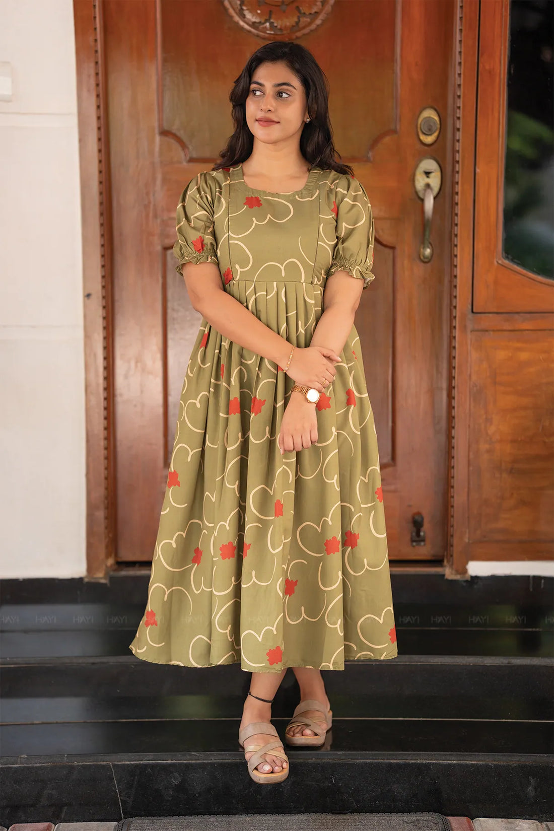 Olive Rings Green Printed Maternity and Feeding Wear