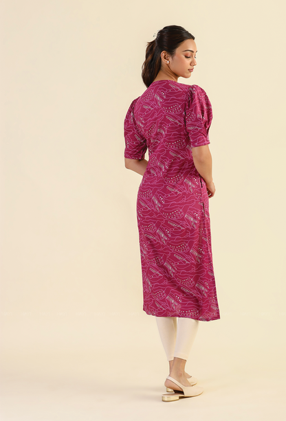 Maroon Dusky Abstract Printed Viscose Kurta