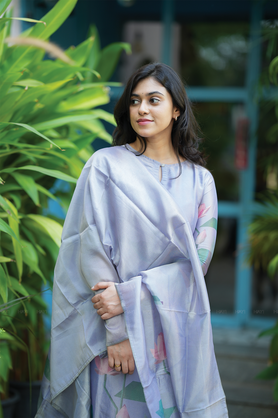 Fete Lavender with Lotus Alchemy printed Tissue Blend Kurta