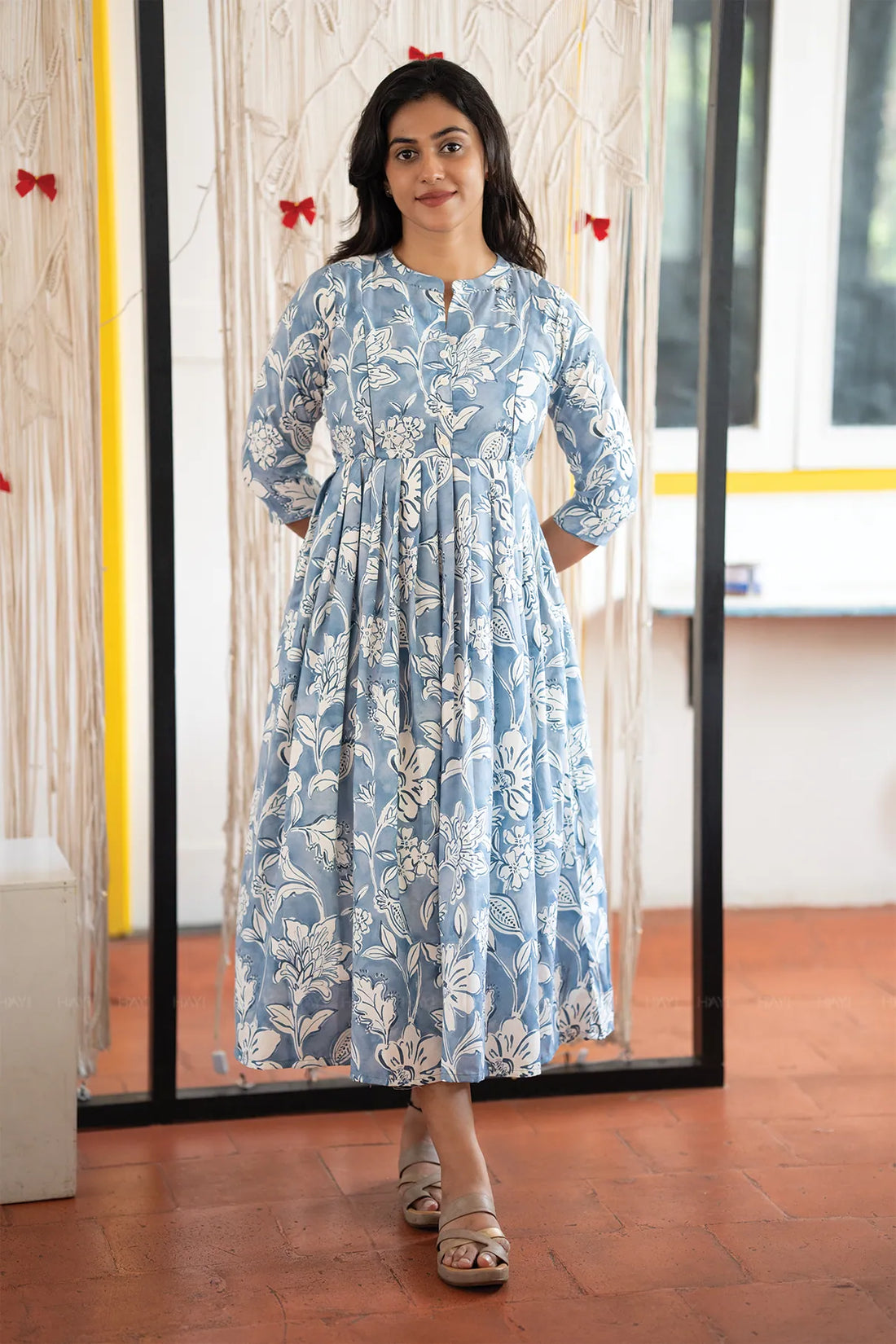 Classic Delight Blue Printed Maternity and Feeding Dress