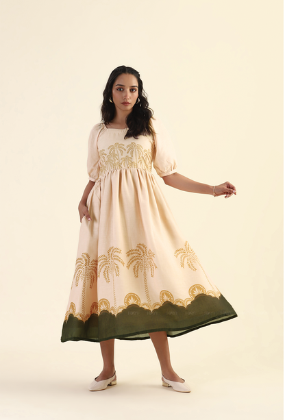 Mystic Woodland Beige Viscose Dress