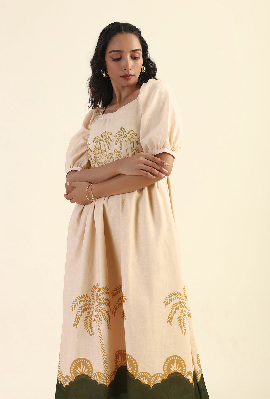 Mystic Woodland Beige Viscose Dress