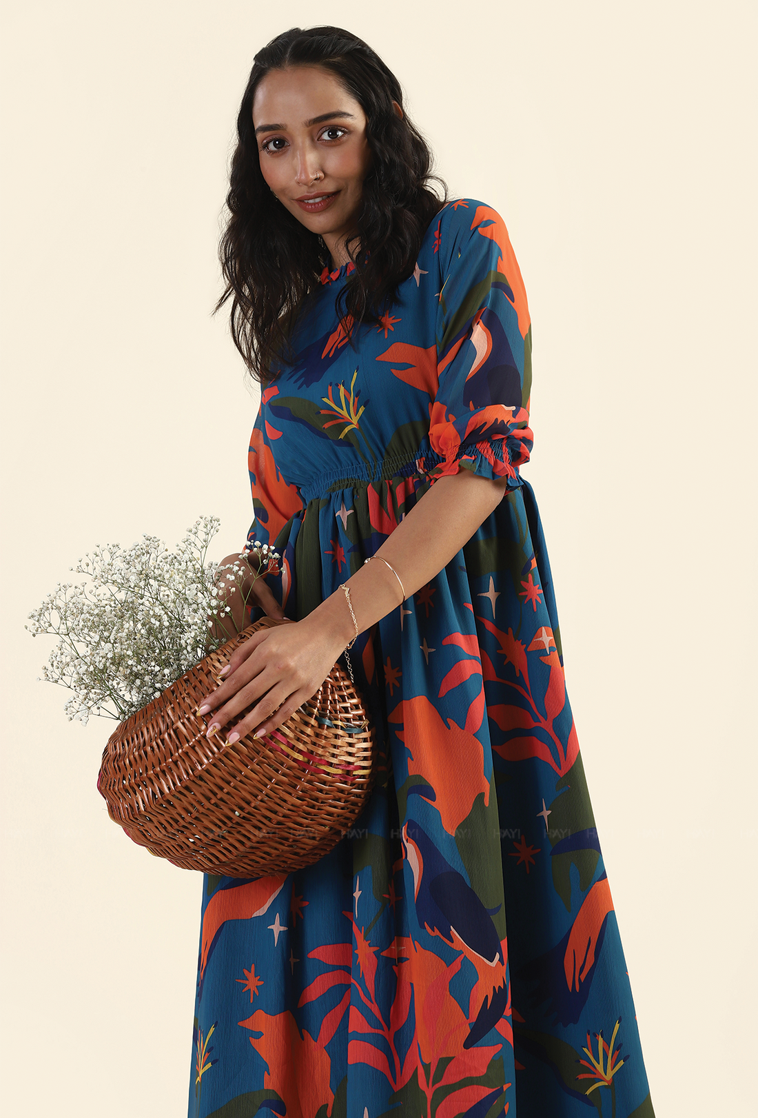 Jungle Blue Fluttering Wings Viscose Printed Dress