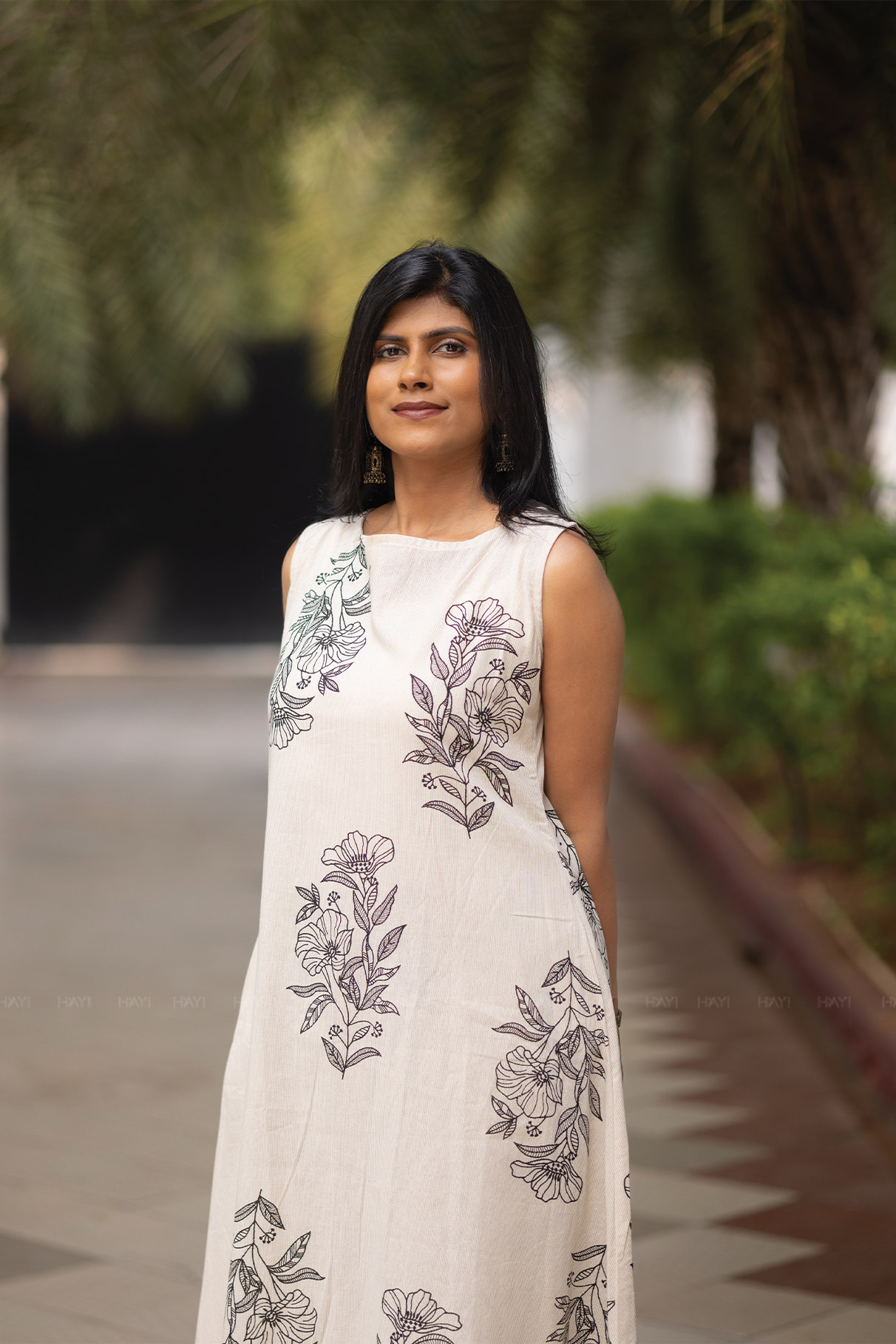 Floralink Beige Cotton Co-ord with Close neck &amp; Attached 3/4th sleeves