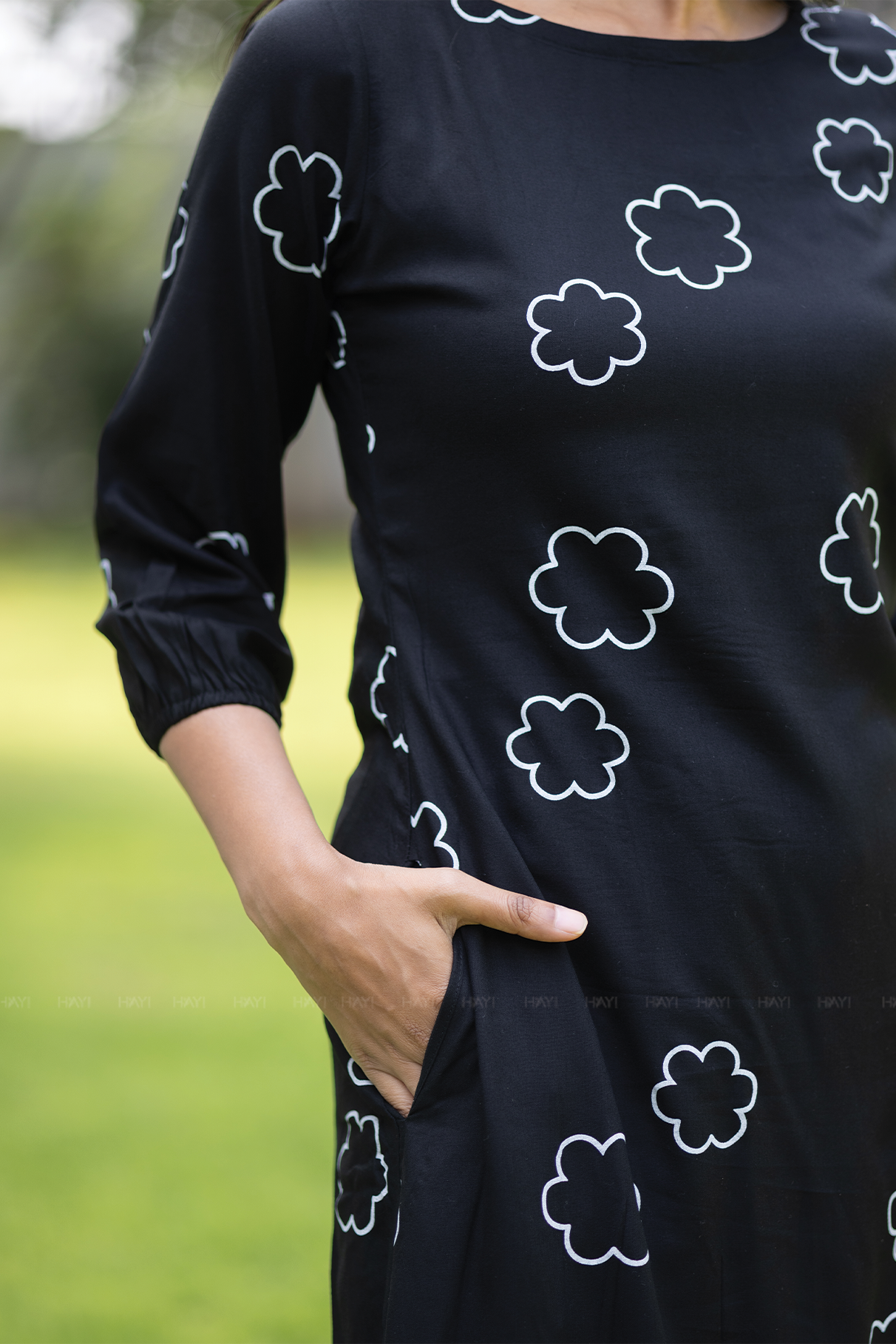 Lunar Whisper Black Co-ord with Boat neck &amp; 3/4th sleeves