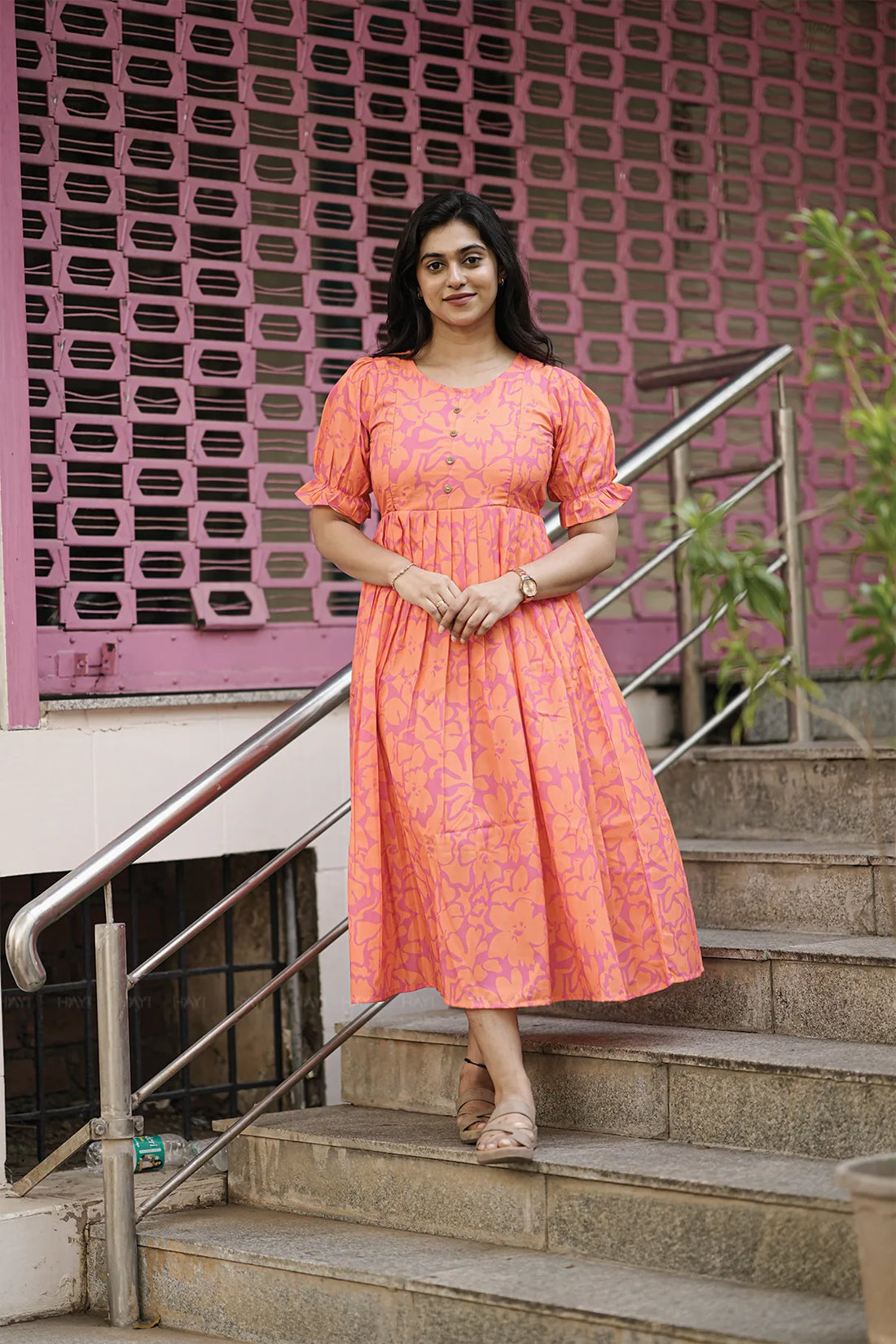 Tangerin Blossom Orange Printed Maternity and Feeding Maxi Dress