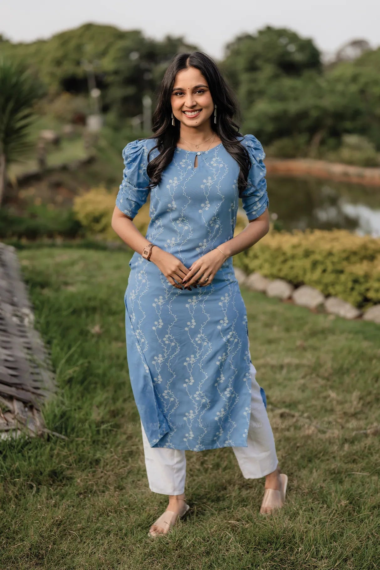 Weaveform Chic Blue Printed Viscose Kurta