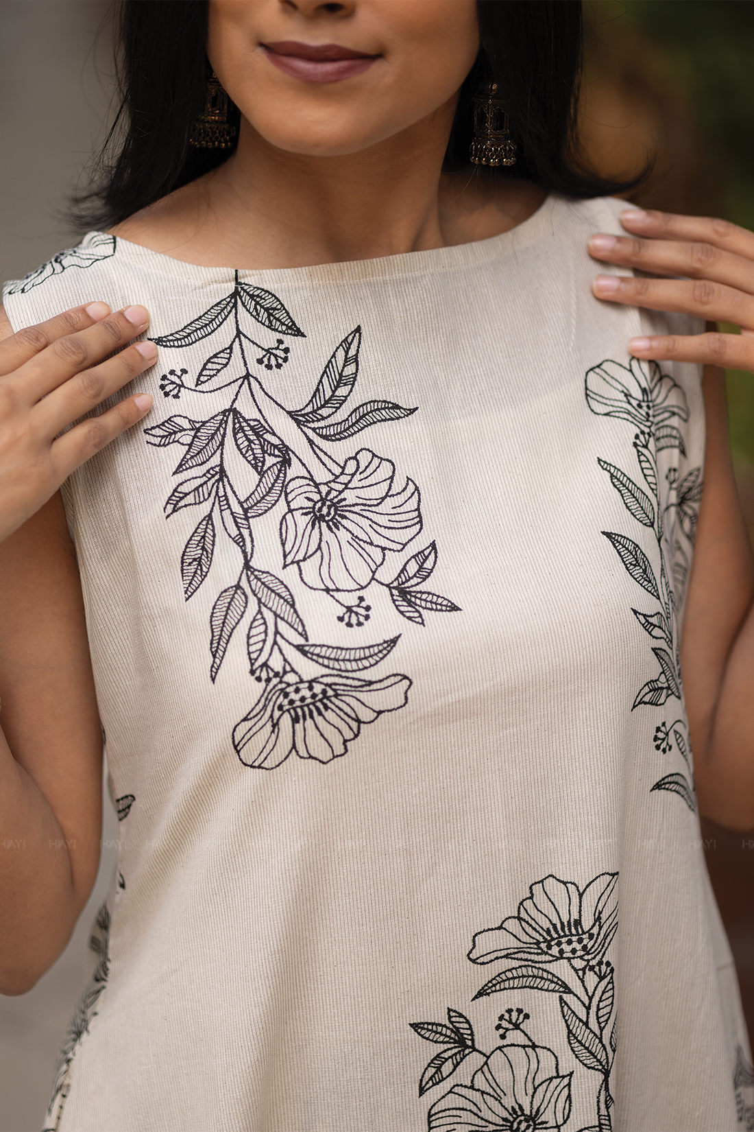 Floralink Beige Cotton Co-ord with Close neck &amp; Attached 3/4th sleeves