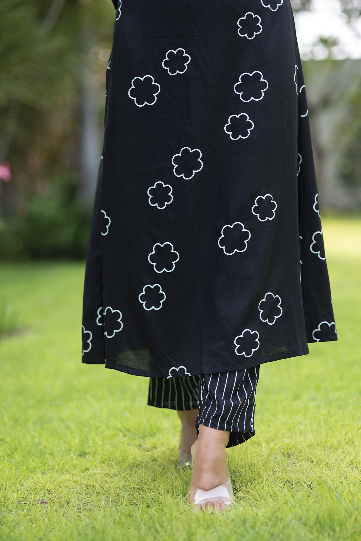 Lunar Whisper Black Co-ord with Boat neck &amp; 3/4th sleeves