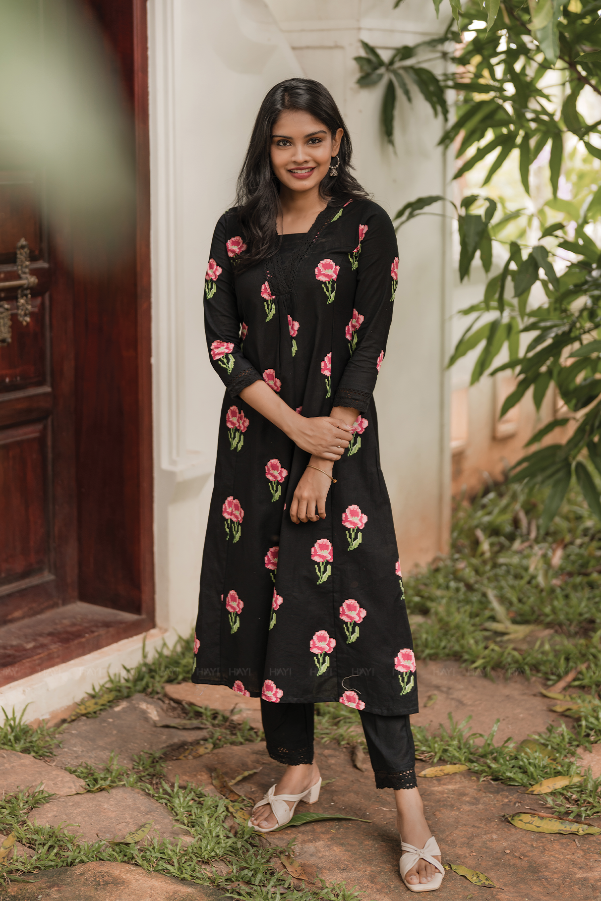 Elaris Pixel Lune Black Cotton Flex Co-ord Set with Elegant Finish
