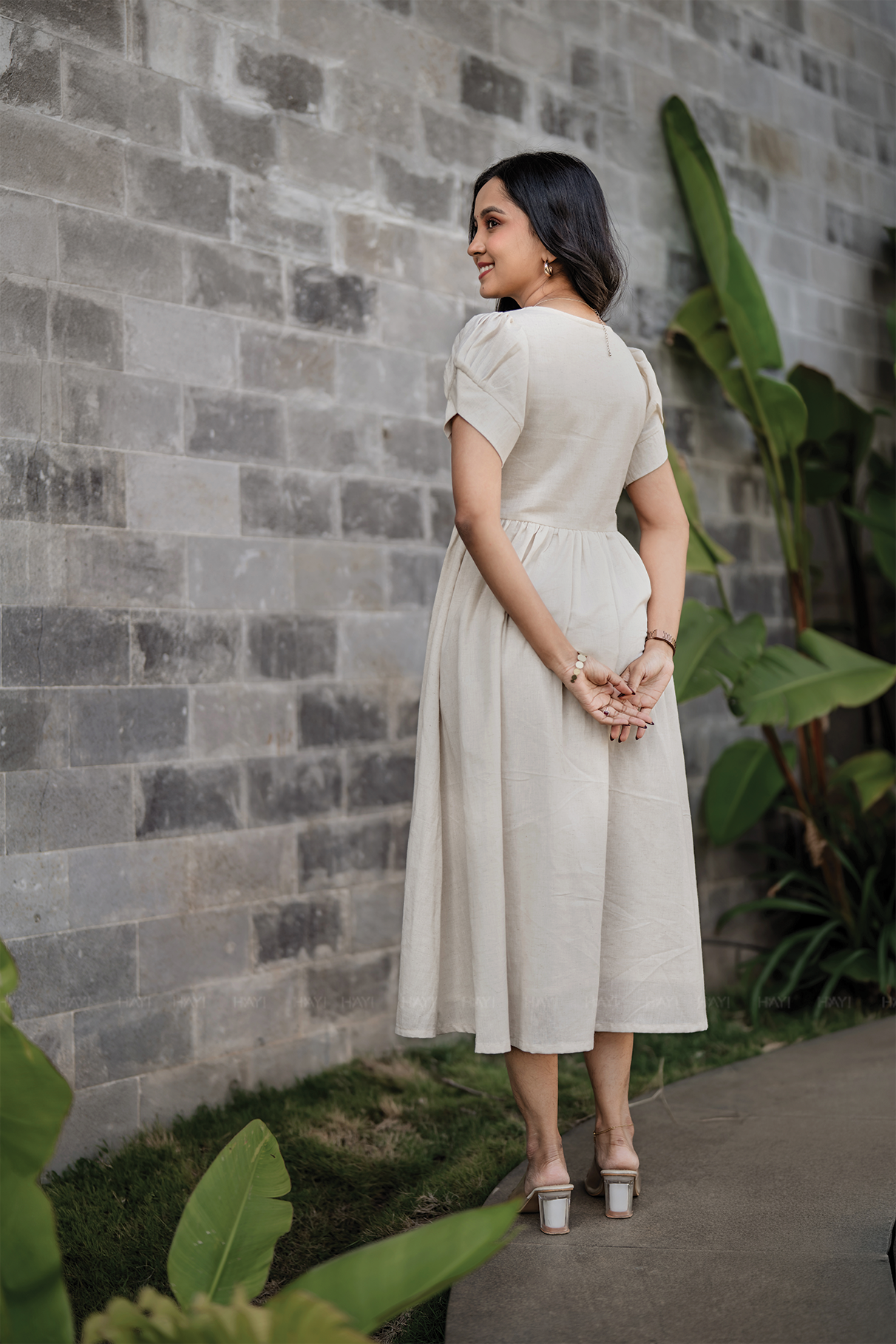 Heart Dale Off White Cottonflex Umbrella Outfit with Puff Sleeve