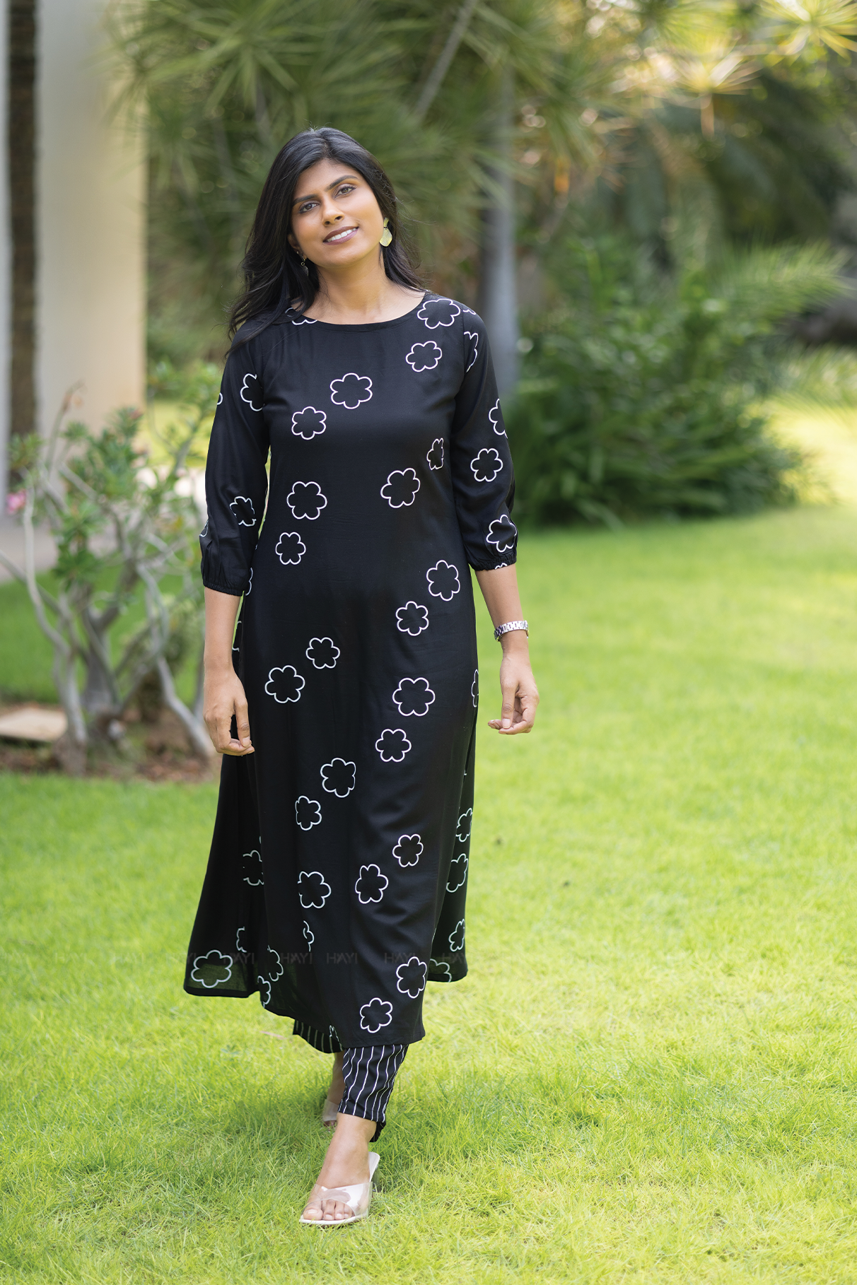 Lunar Whisper Black Co-ord with Boat neck &amp; 3/4th sleeves