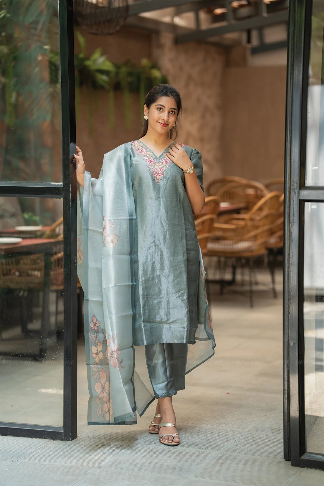 Primerose Green Organza Silk Kurta Set with Dupatta
